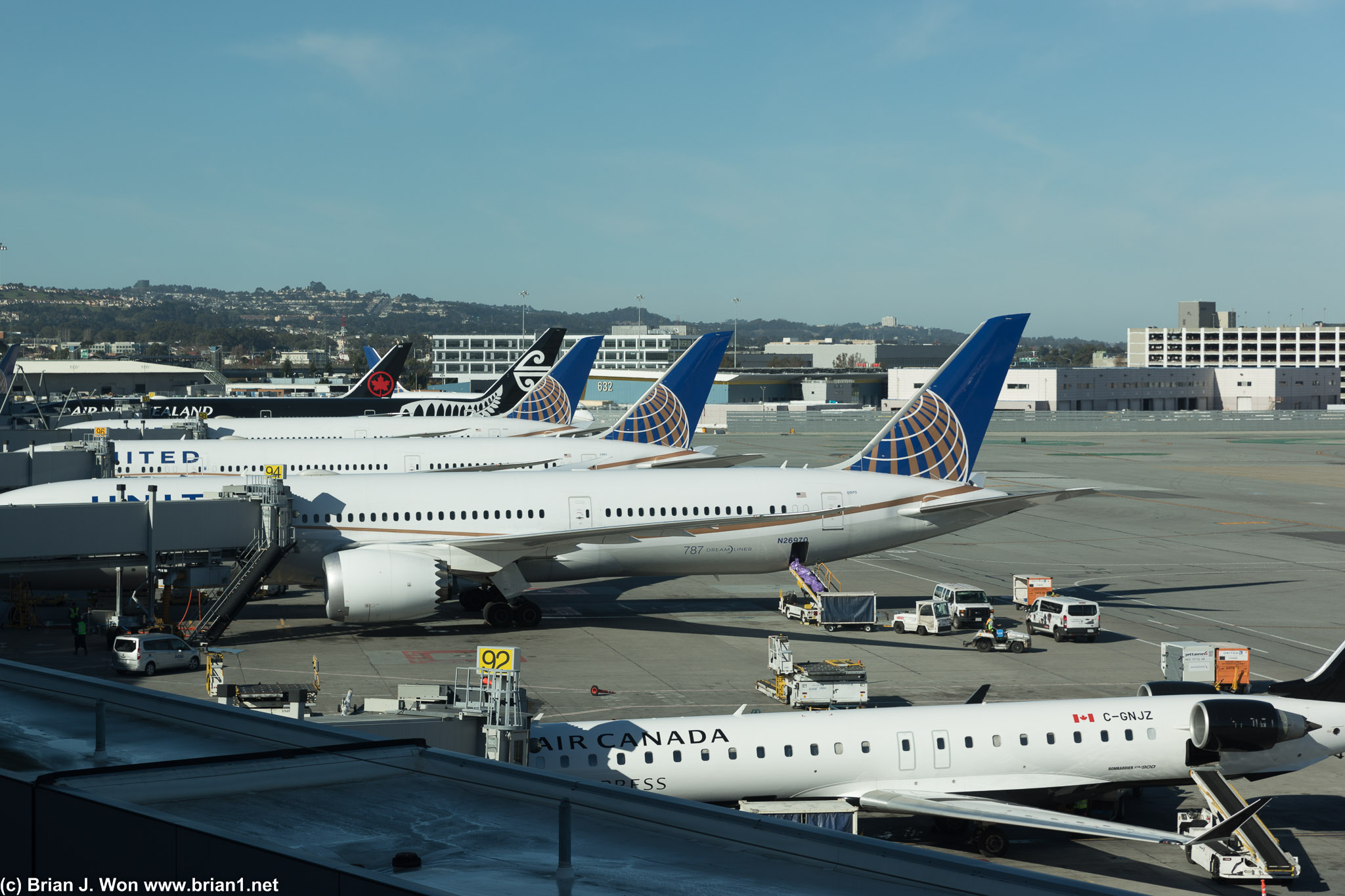 United, Air Canada, and Air New Zealand birds. CRJ700, 787-9, 777-300ER...