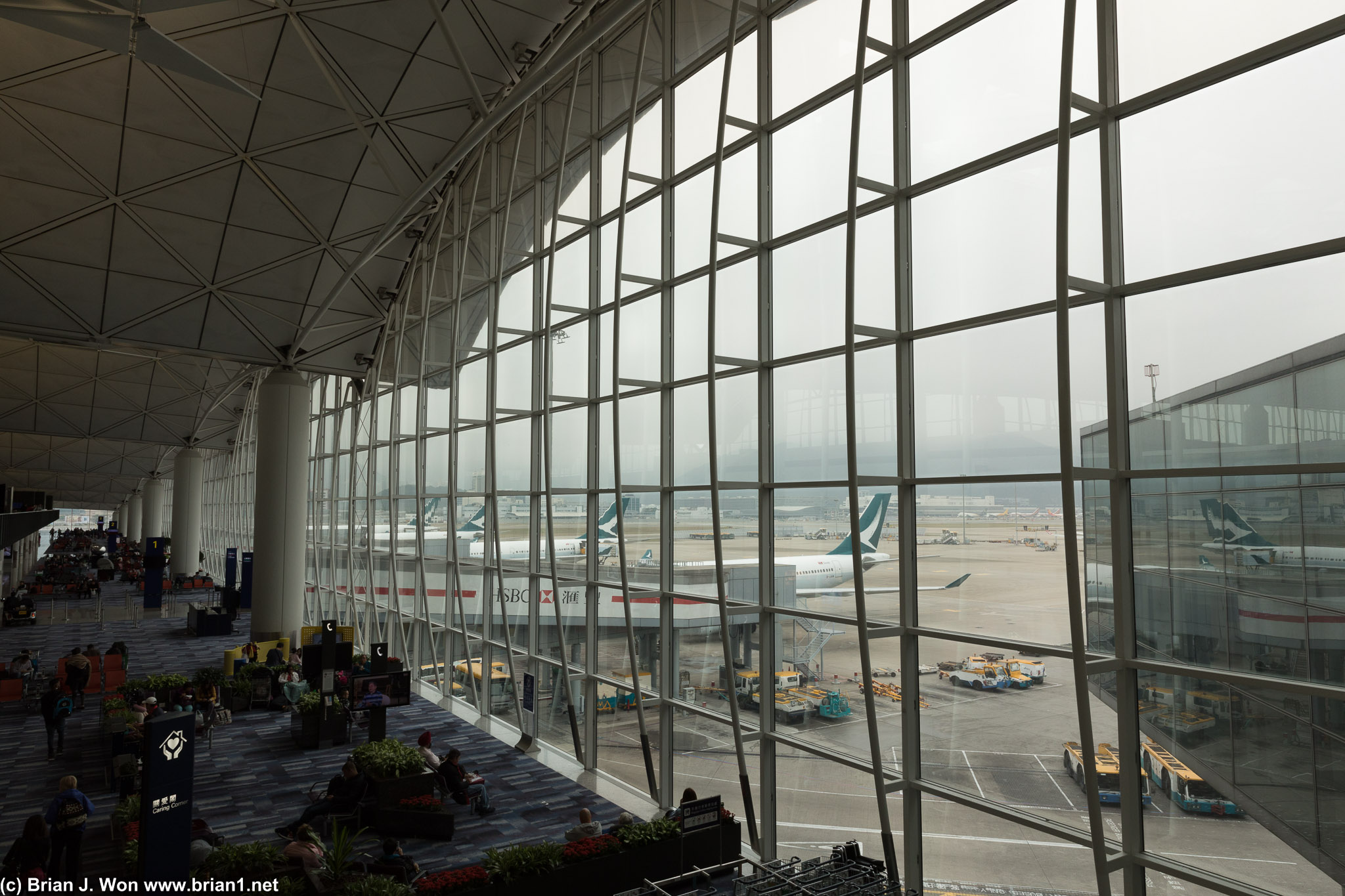 Cathay Pacific A330's lined up at Terminal 1 of Hong Kong International Airport.