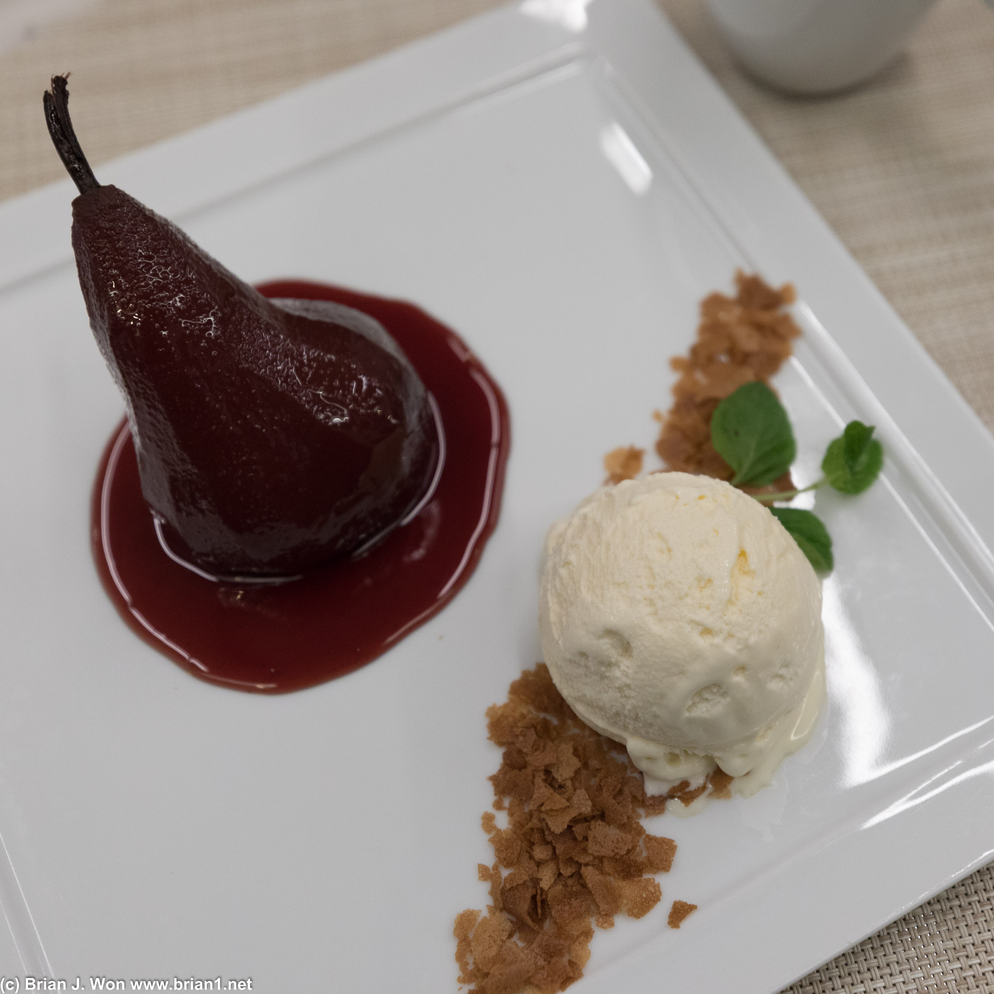 Poached pear was pretty good for an airport club.