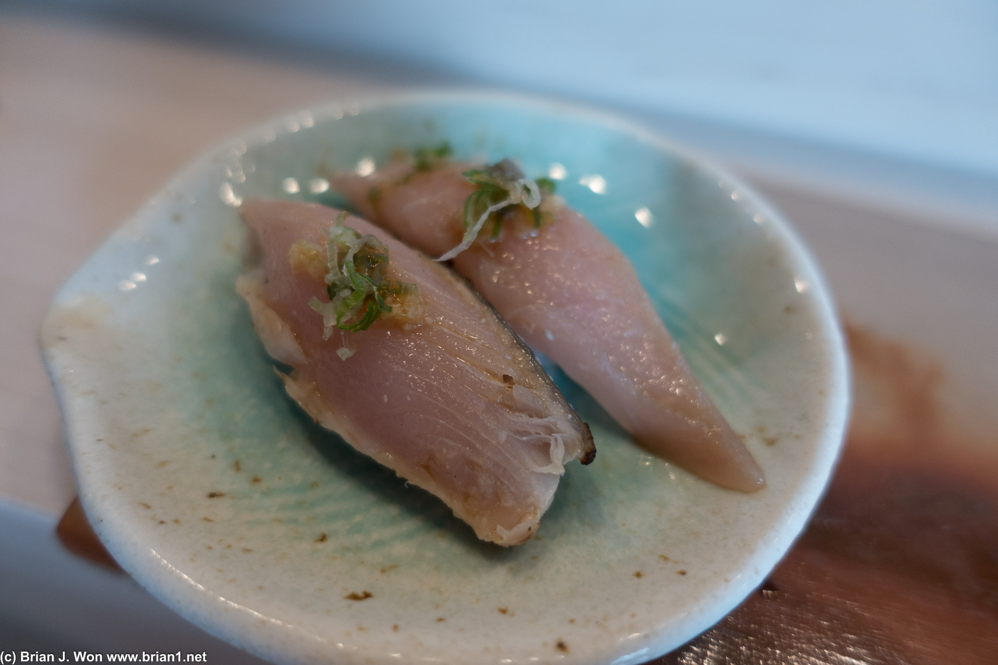 Seared king mackerel and albacore (miso marinade).