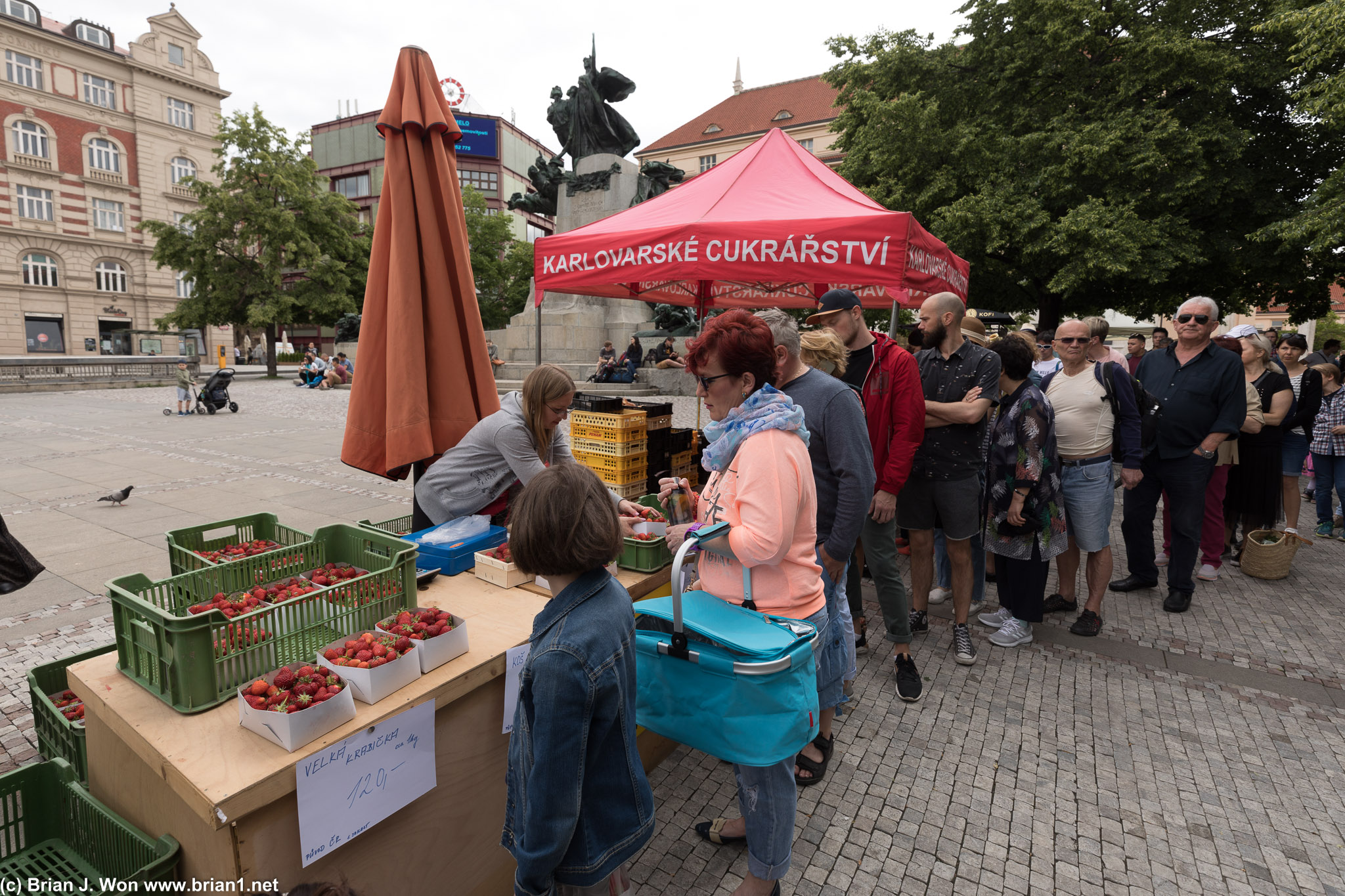 Farmer's market. Strawberries and cherries had long lines.