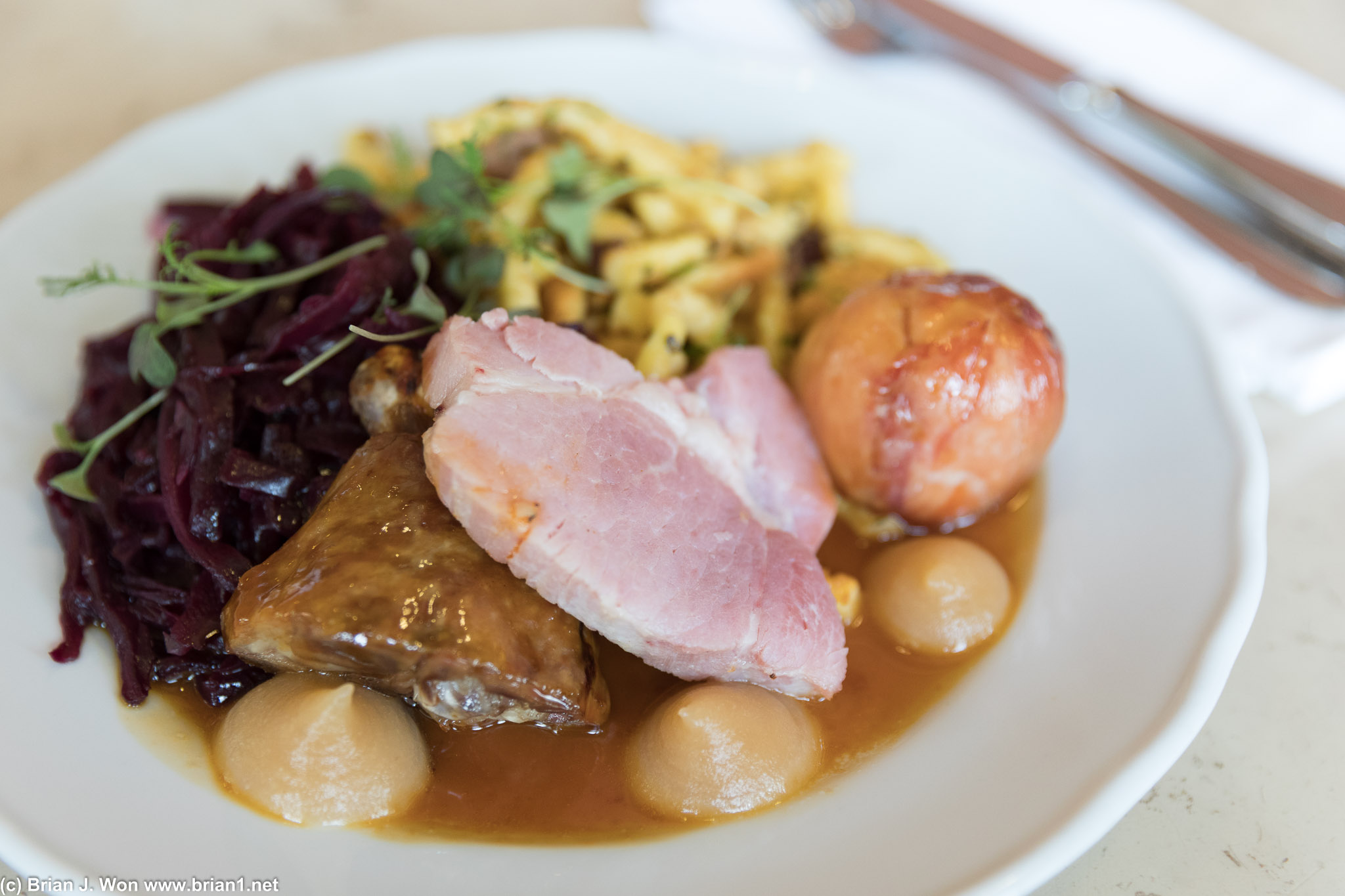 French lunch. Everything was very good except for the duck, which was overcooked.