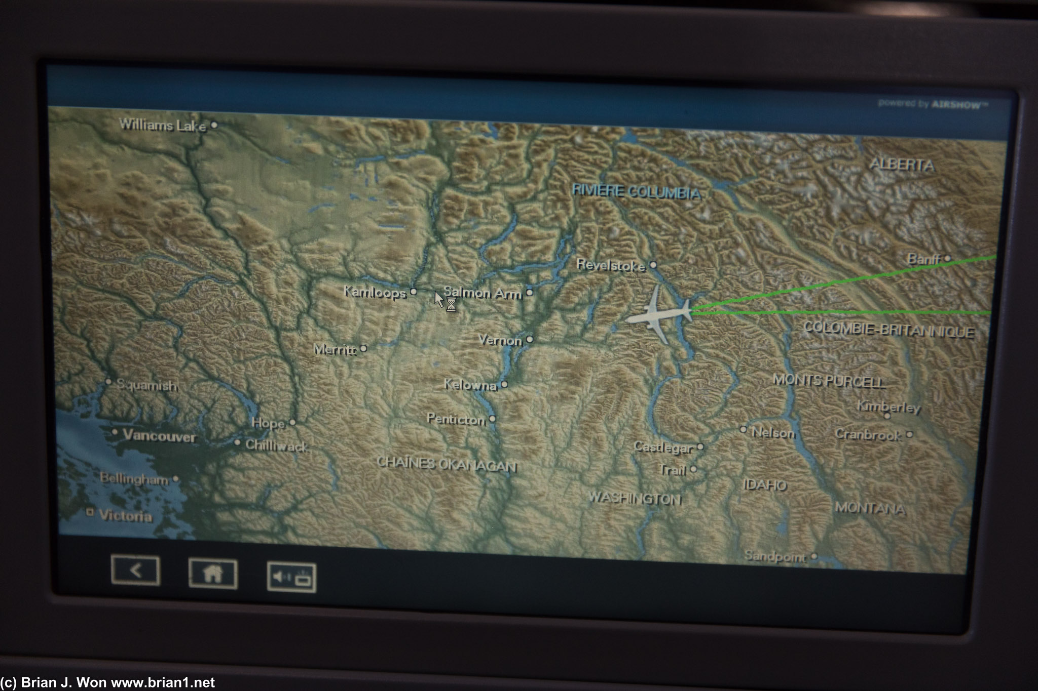 In-flight map was very confused. Not sure how we can come from two places at once...