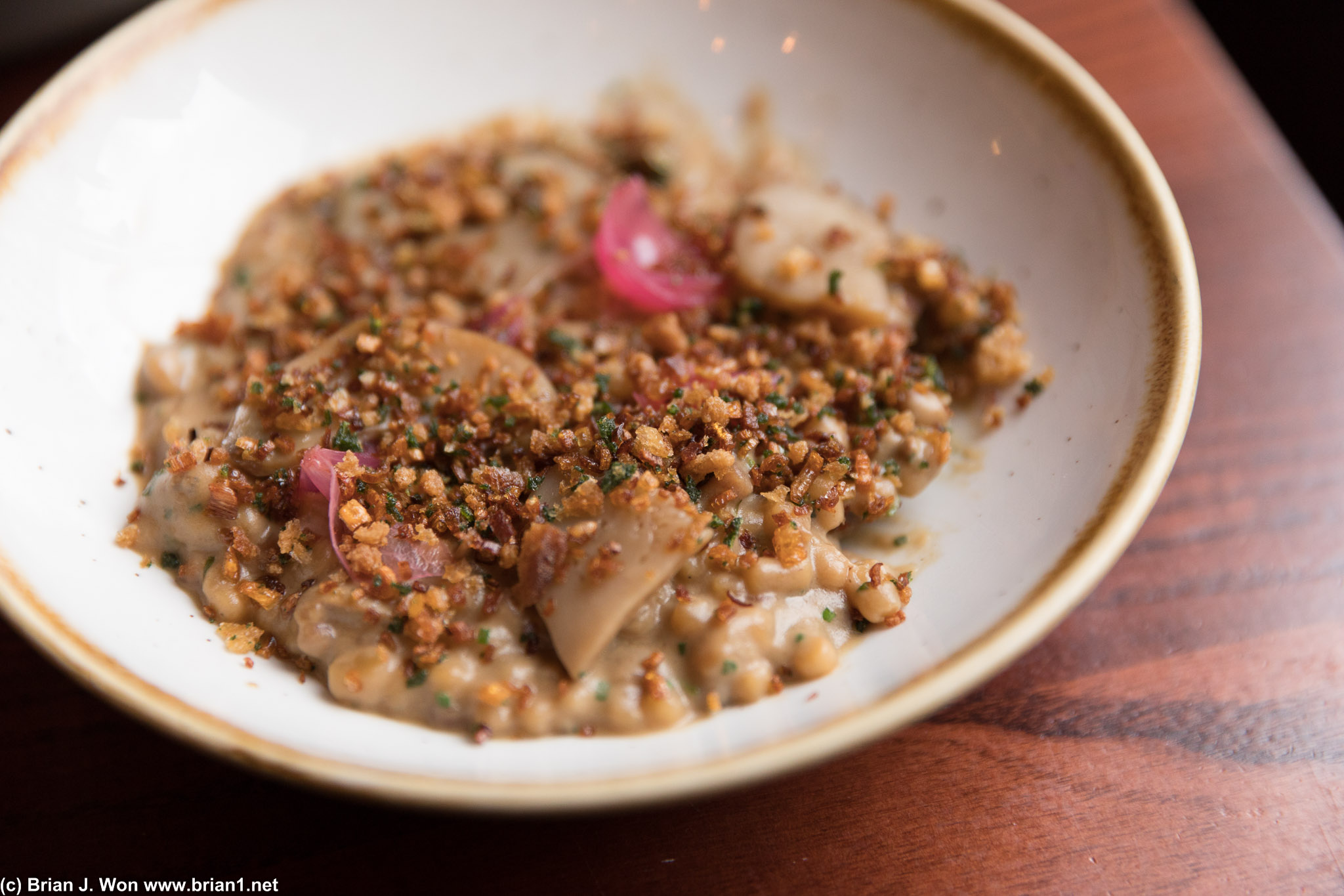 Ceps, fregola, and crispy challots? Quite different.