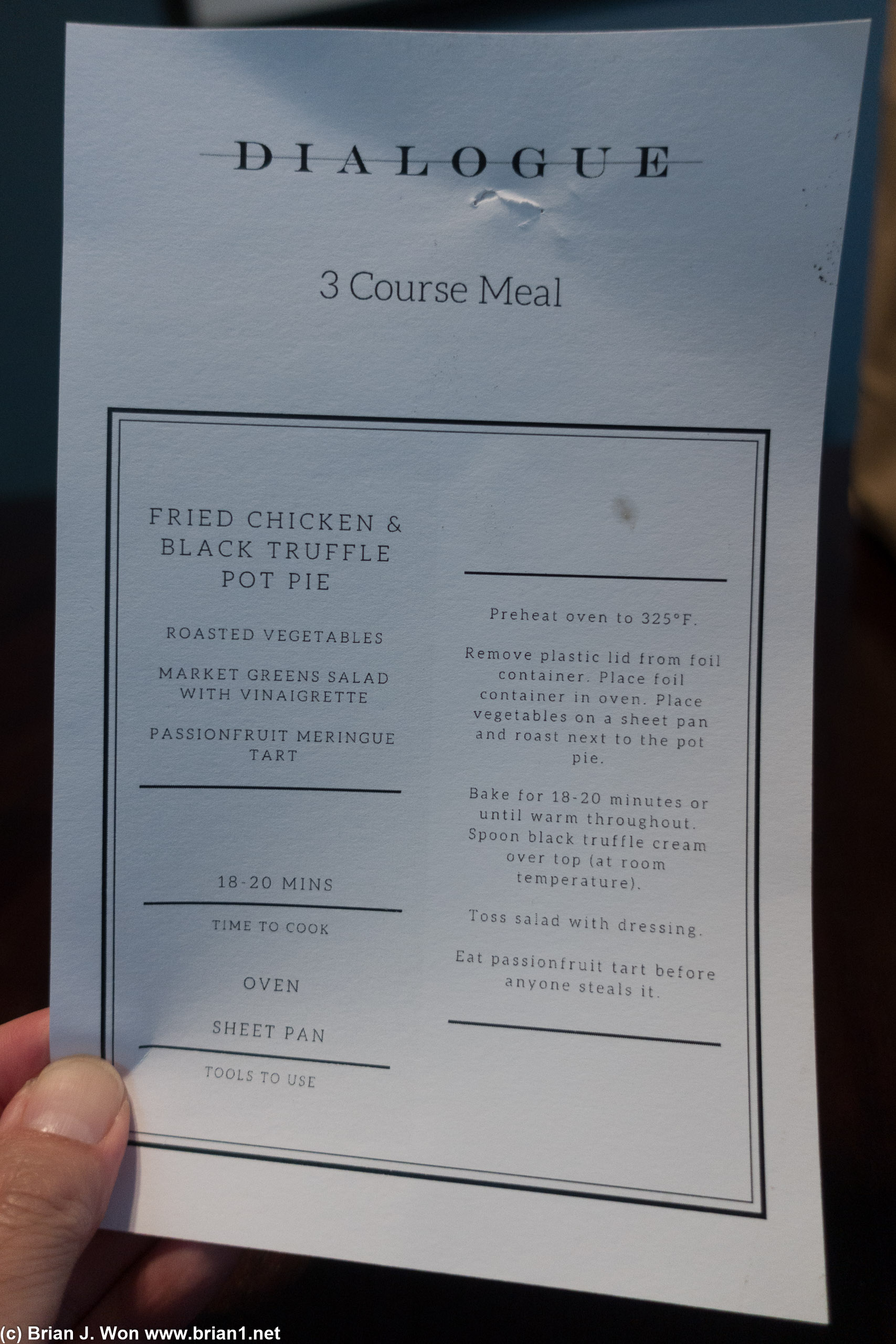 The menu.