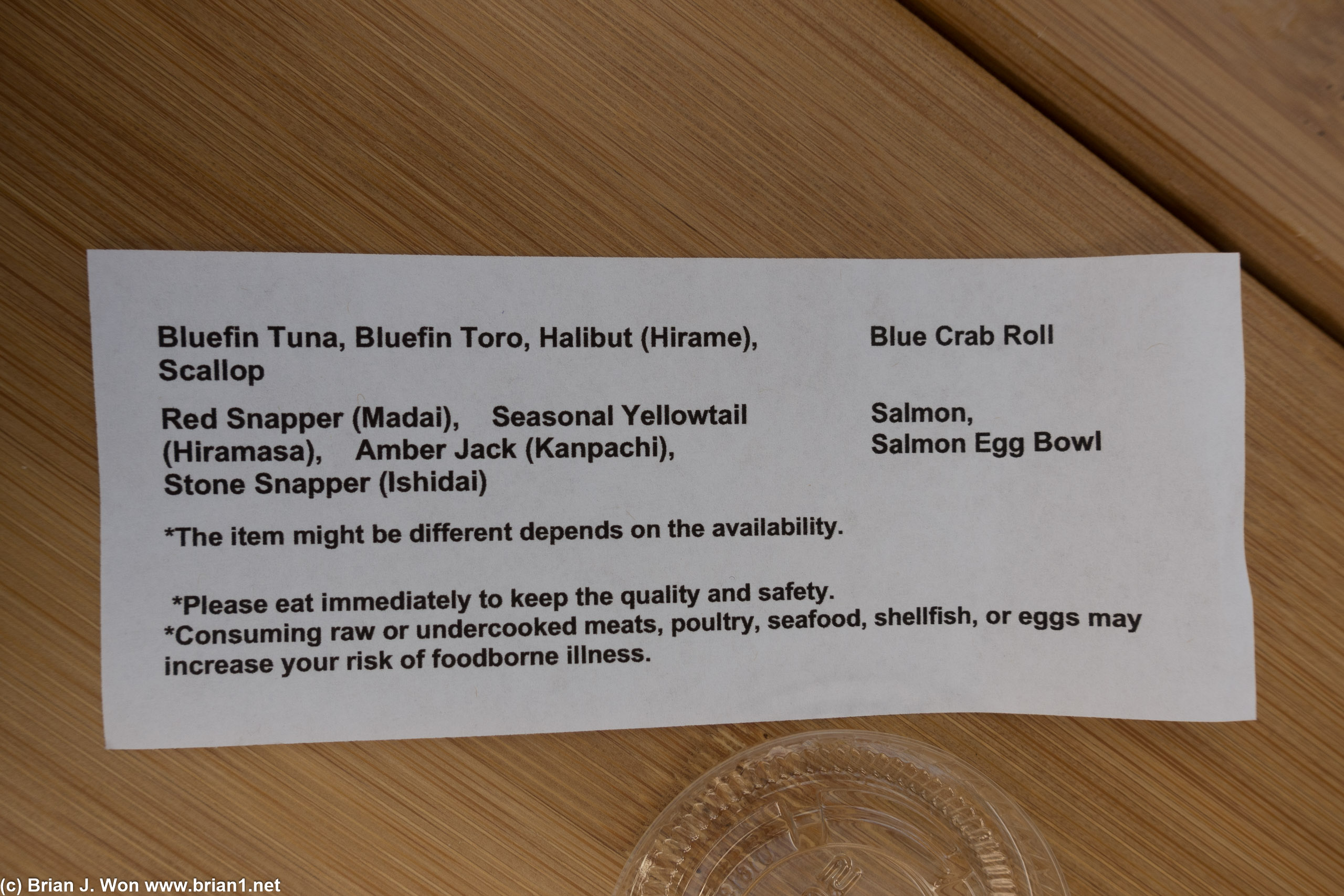 Sushi menu.