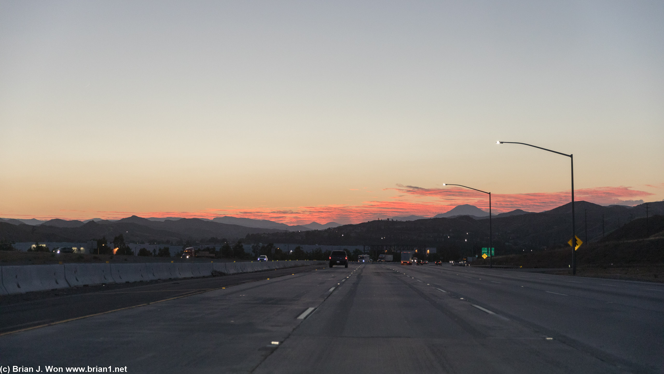 Sunset on I-5 North through Santa Clarita.