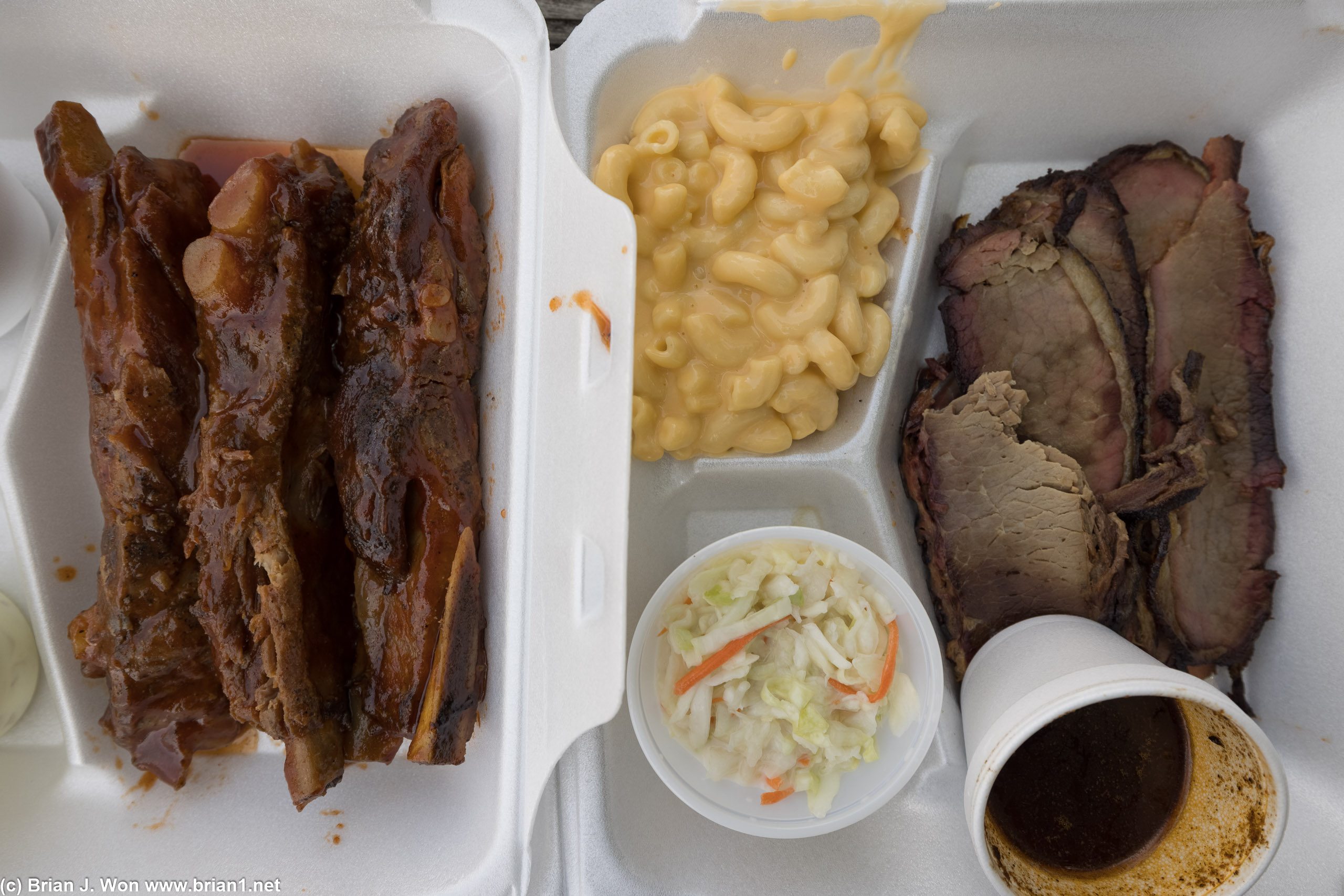 Pork ribs were okay. Plenty decent. The brisket was dry and terrible. Sides were ordinary.