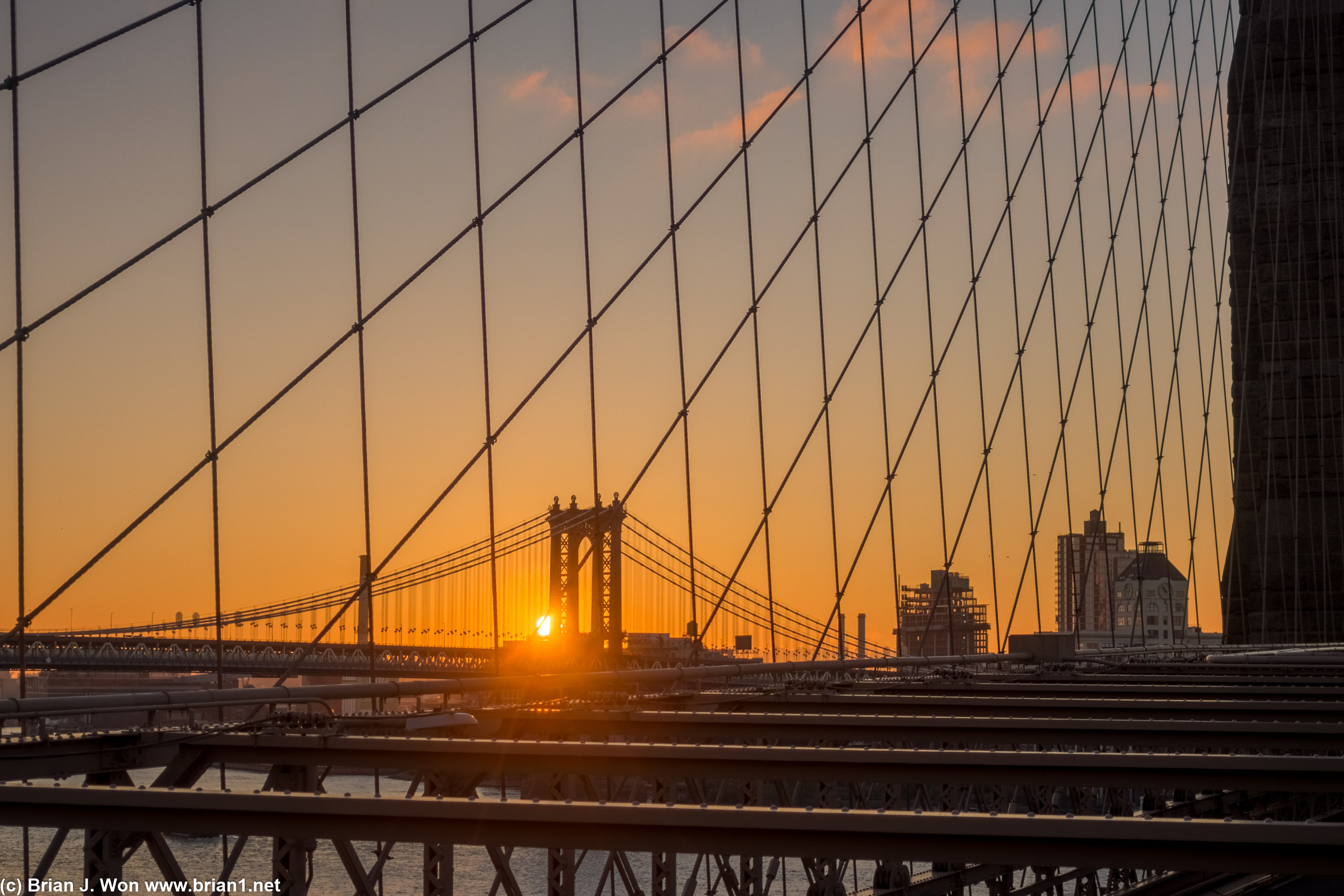 Sunrise over the Manhattan Bridge.