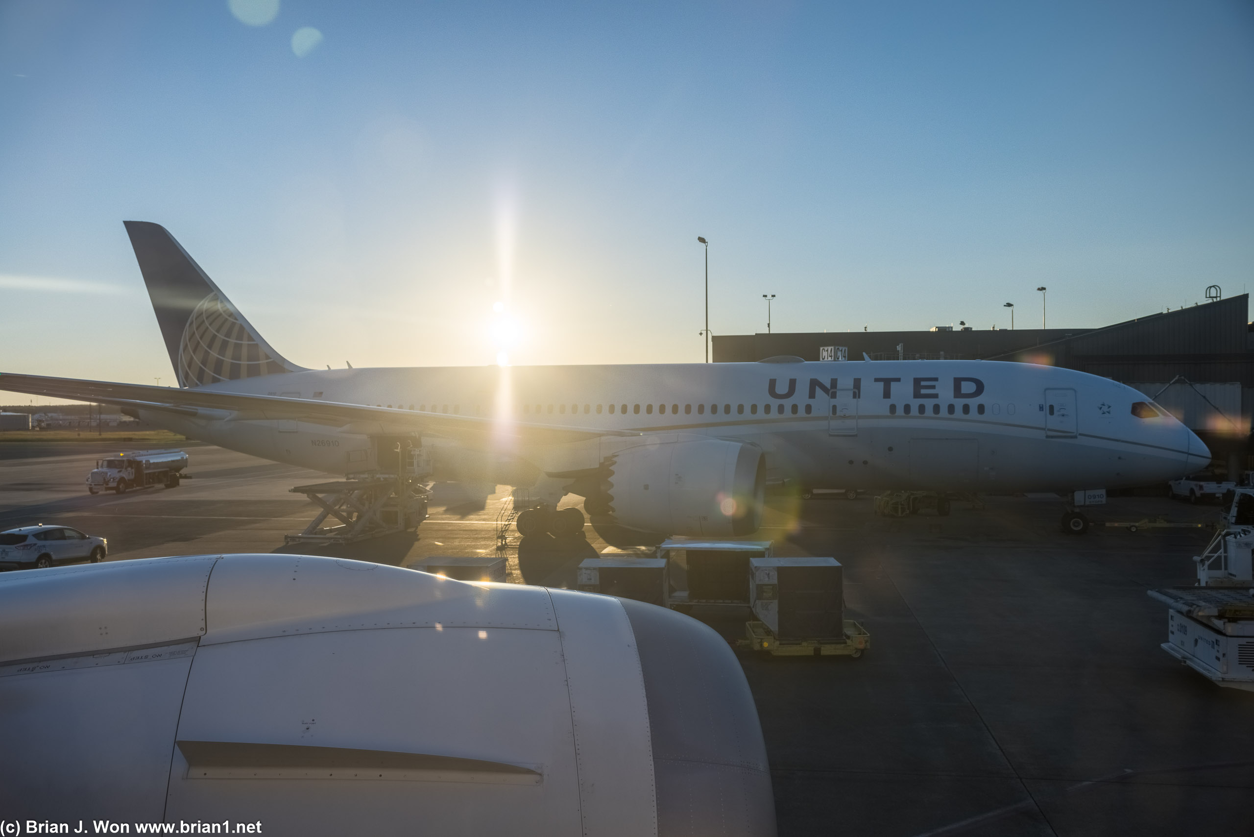 Sunset approaches over another Boeing 787.