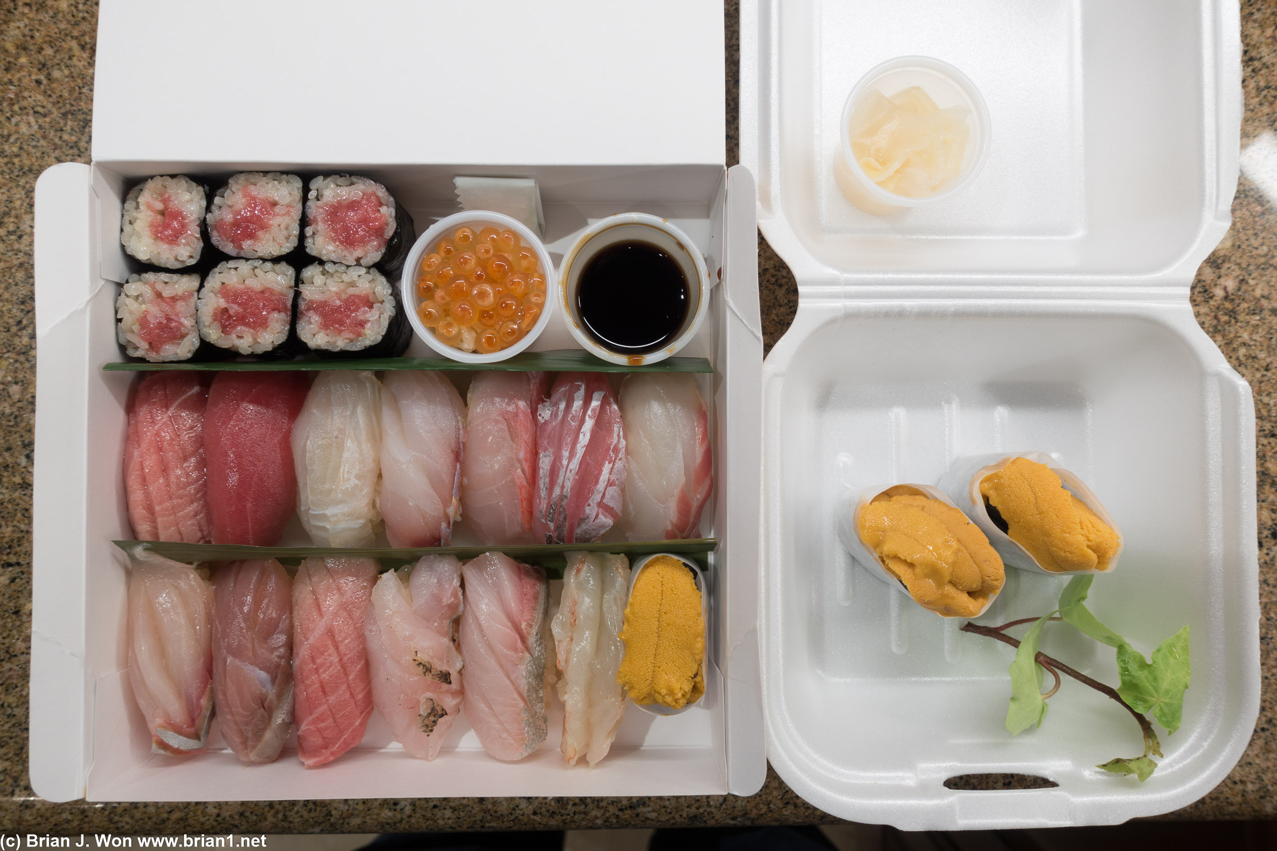 Premium sushi plus two extra pieces of uni.