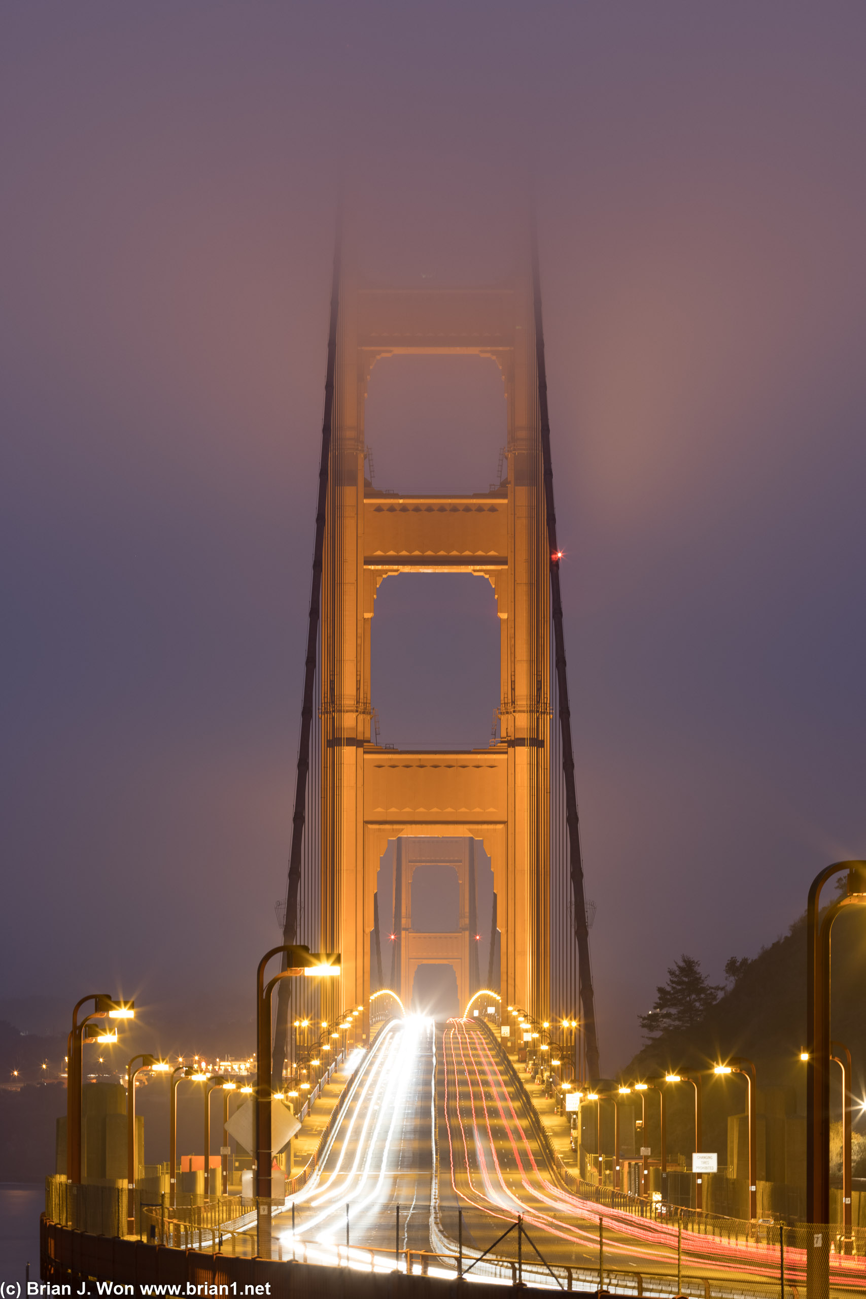Awaiting sunrise over the Golden Gate Bridge.
