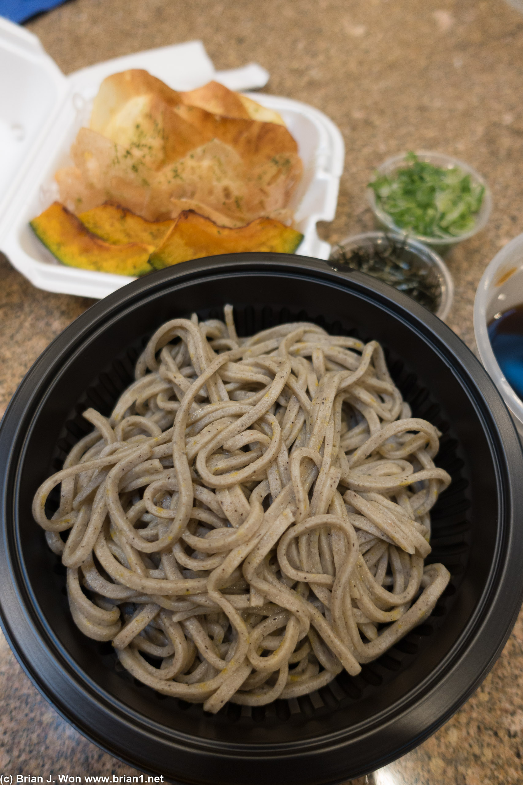 Ample portion of soba.