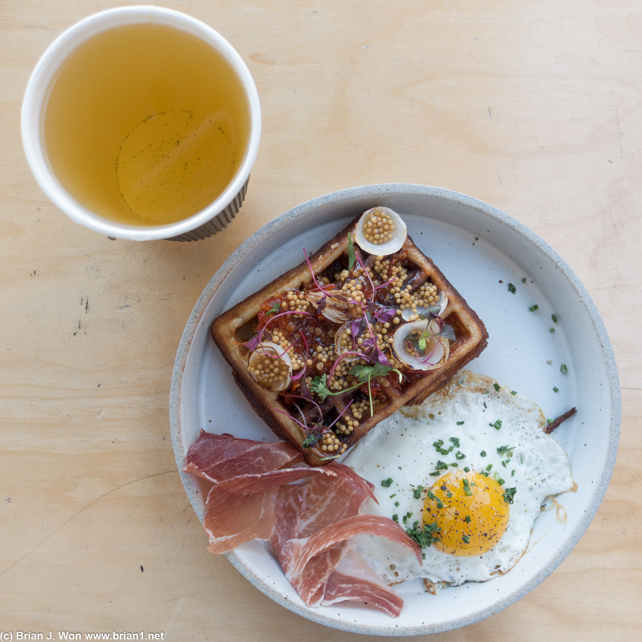 Sourdough sunchoke waffle. Would never have thought of a savory waffle quite like this..