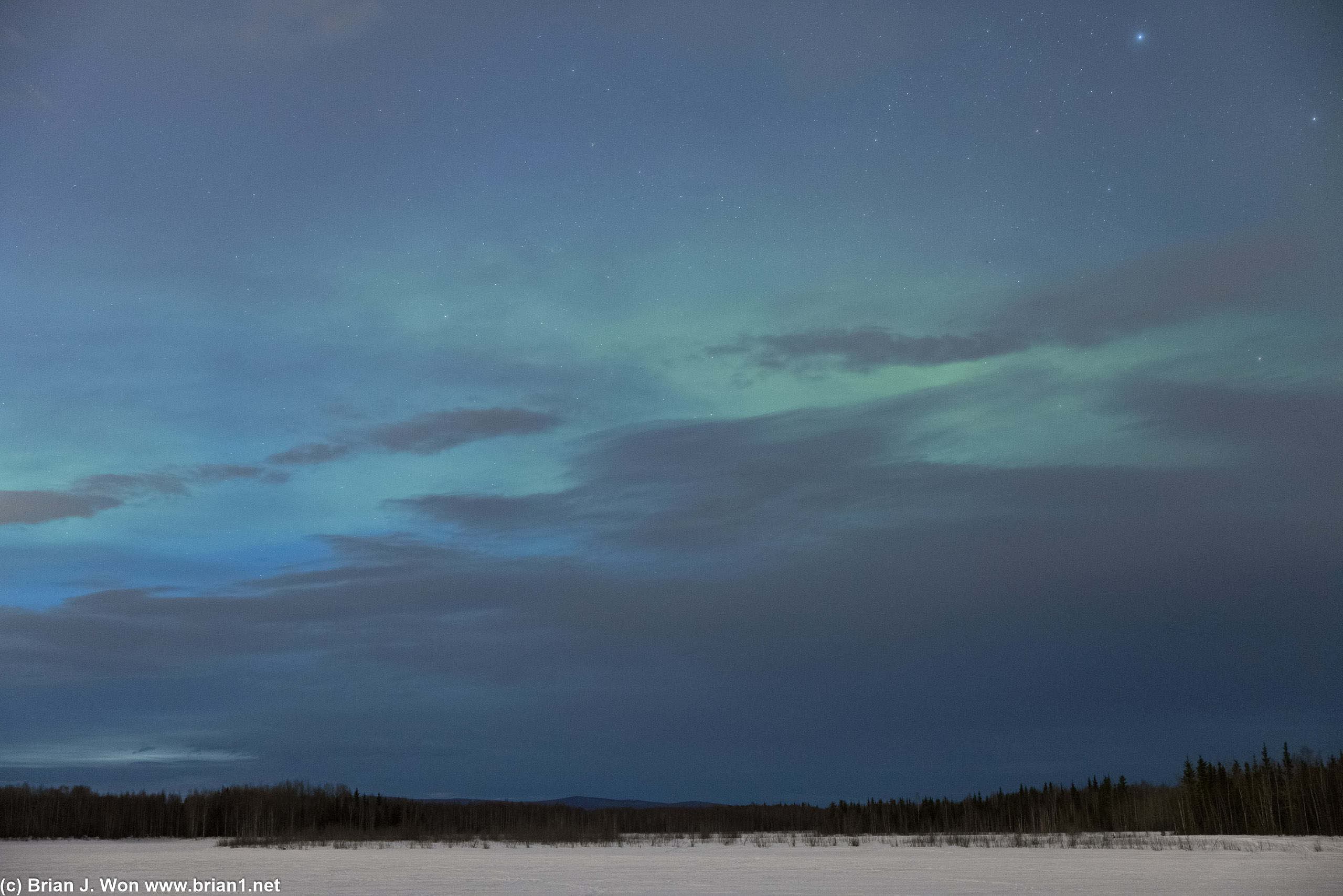 Apparently about 4am the clouds lifted and the northern lights were great, but midnight was not nearly as good.