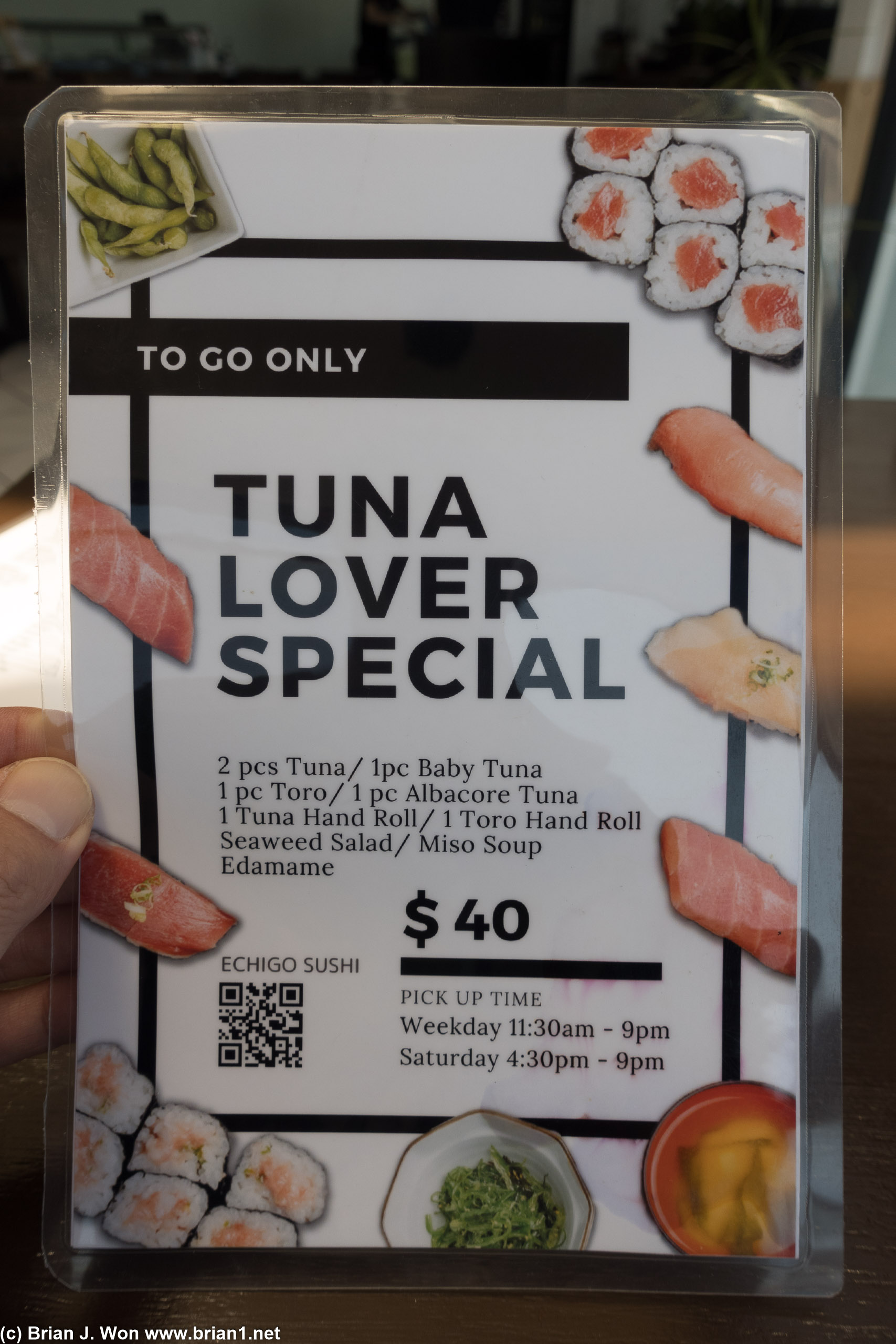 Tuna special is to-go only?