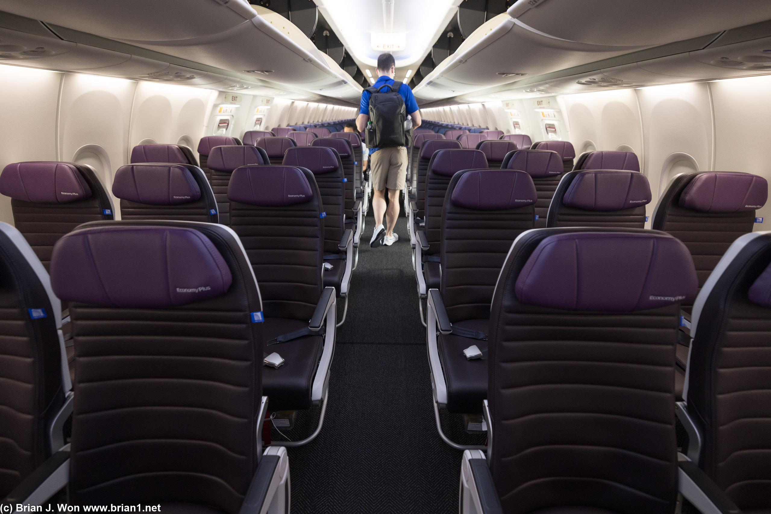 737 MAX 8 gets a purple instead of blue color scheme in Economy Plus.