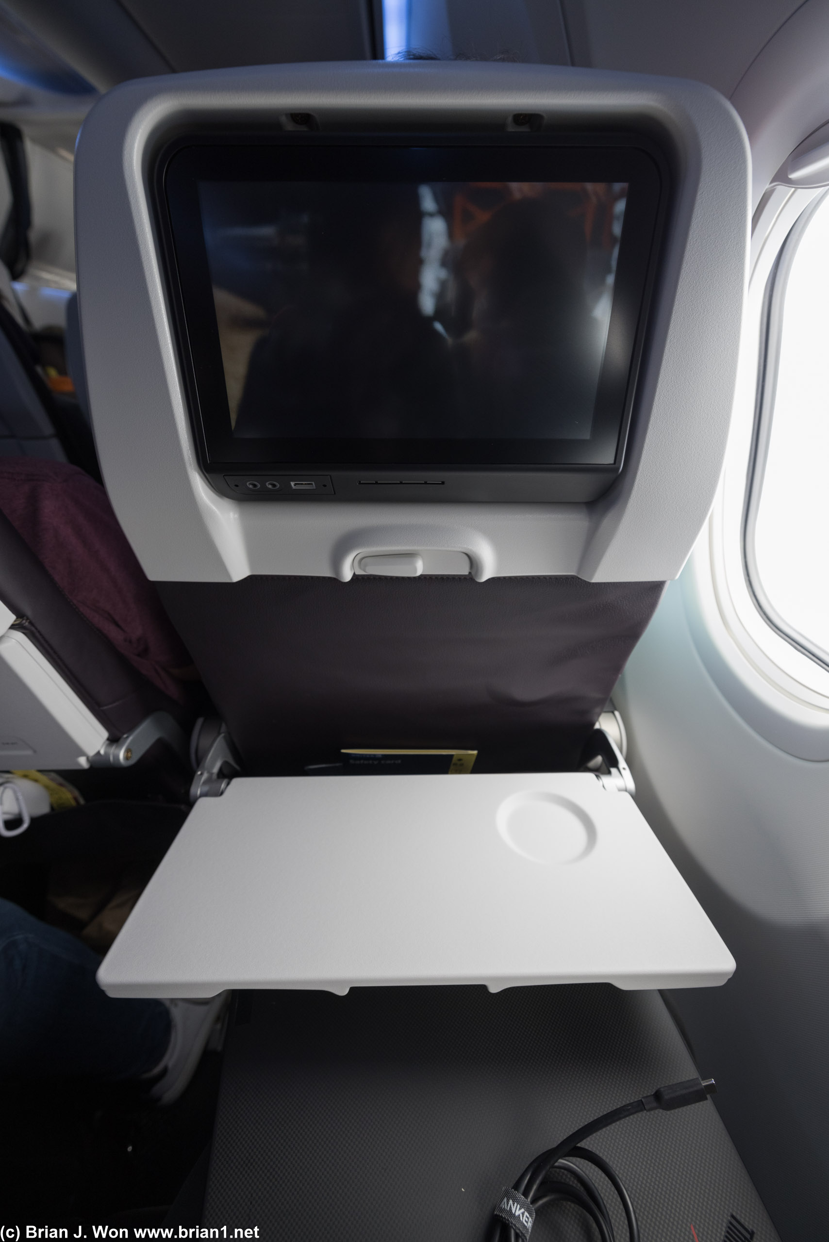 Tray table is laughably small.
