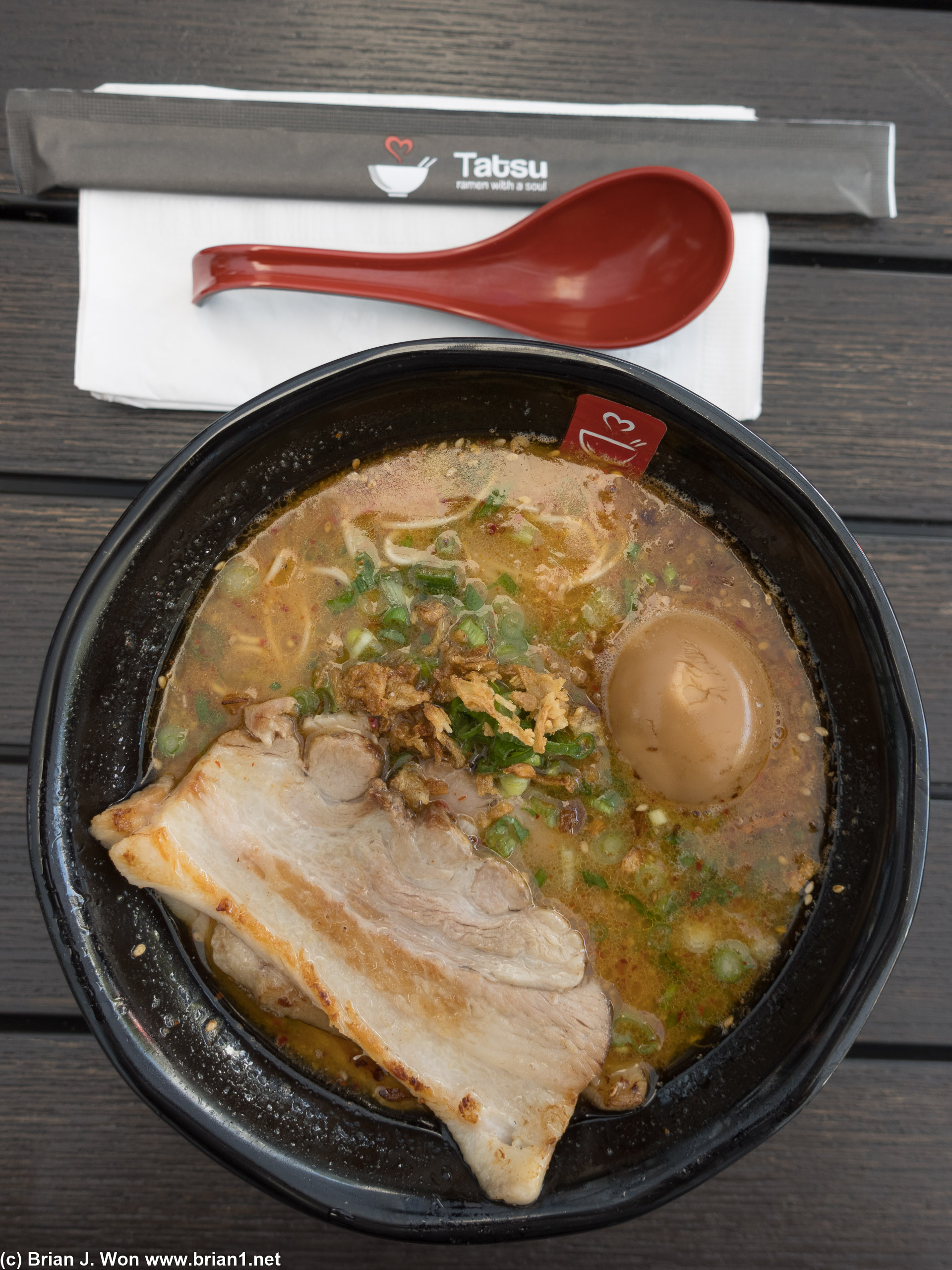 "Bold" ramen: tonkotsu with shellfish broth, char shu, added egg, medium garlic.