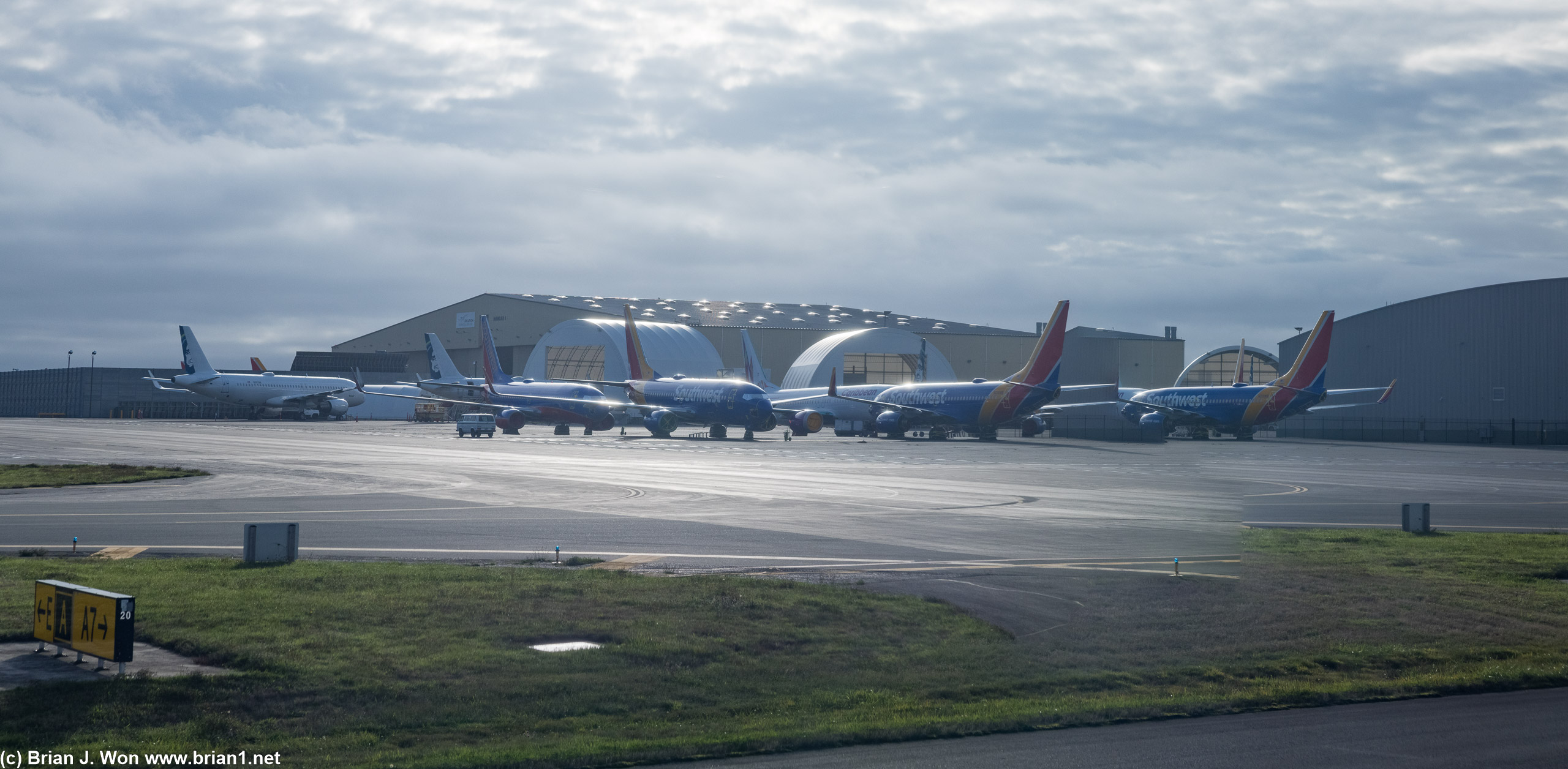 737 MAX's awaiting delivery, with an Alaska Airlines A320 hiding in the back.