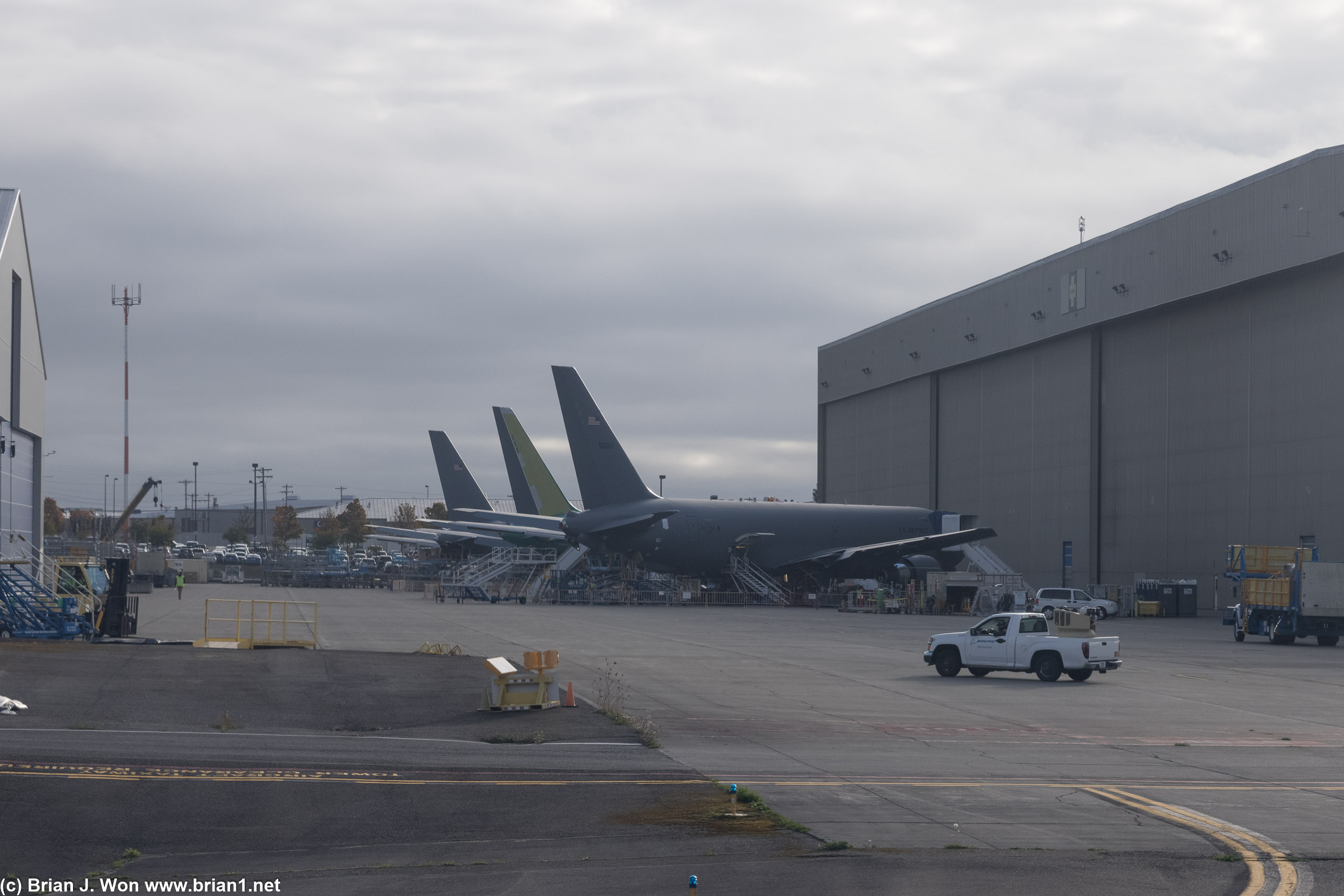 Trio of KC-46A's in various states of fitting out.