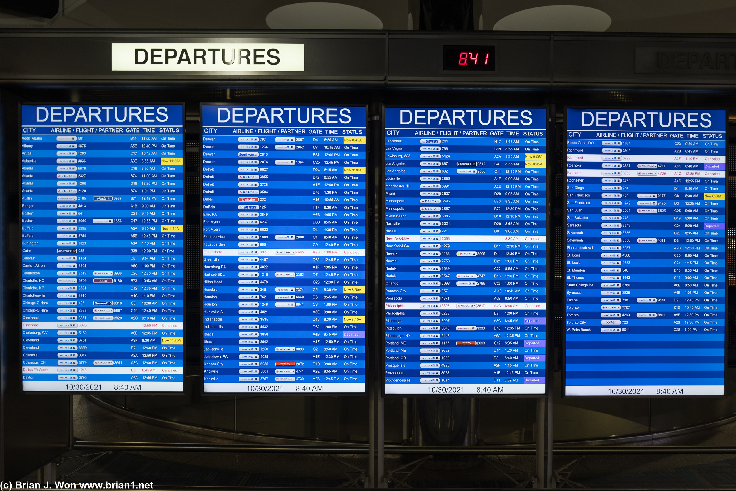 Departures board is pretty busy.