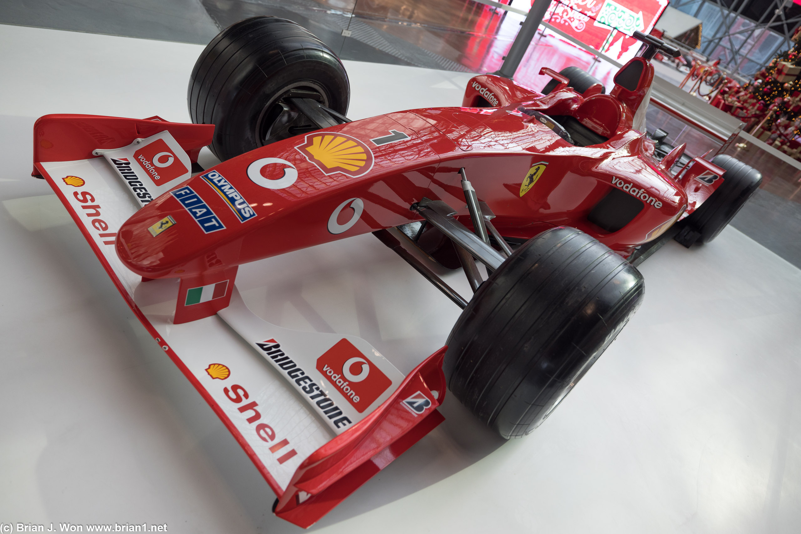 Ferrari F2003-GA (?) is the first race car that greets you.