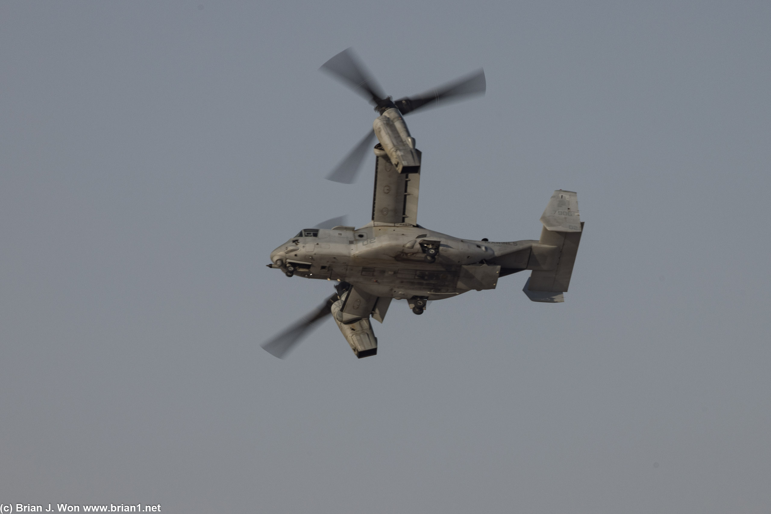 Boeing V-22 Osprey. Trying to get a sharp image with the rotors blurred was tough.
