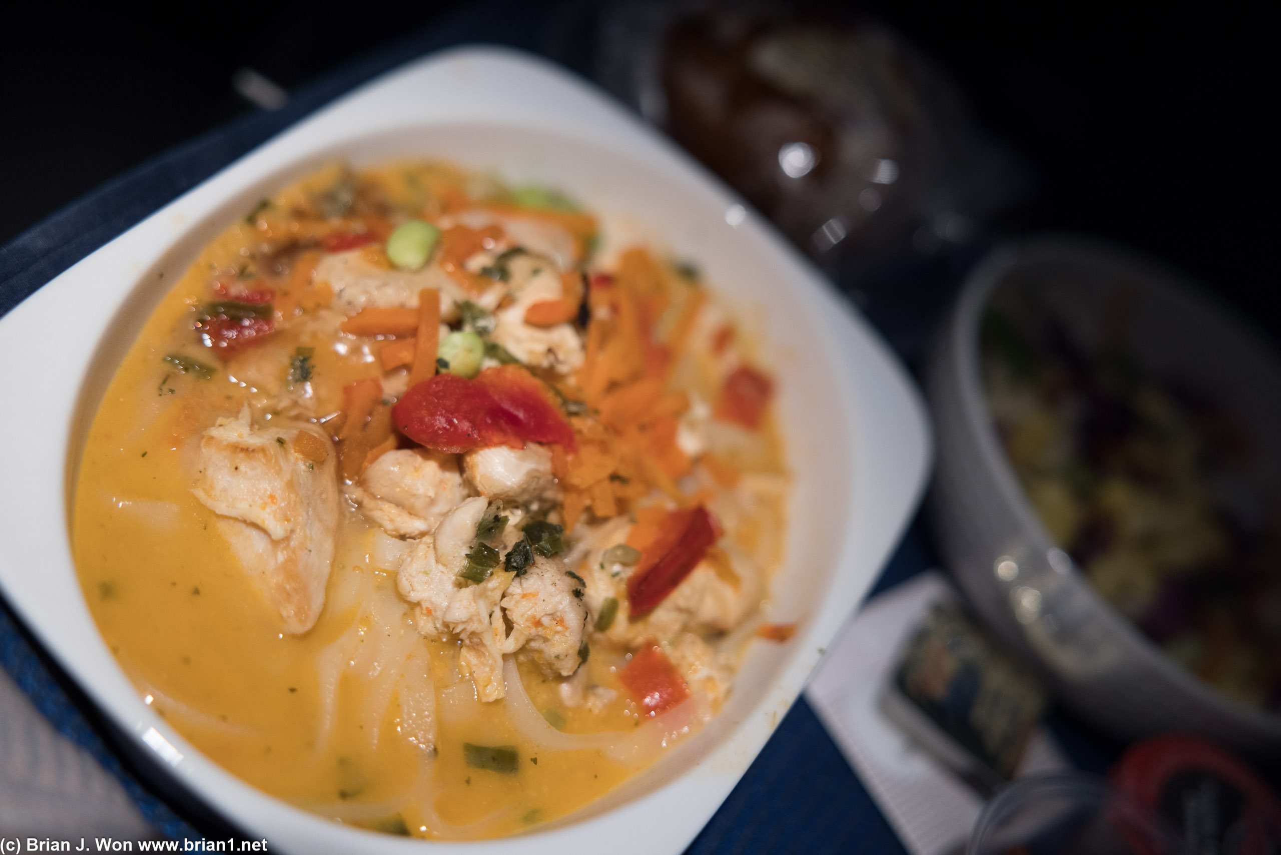 The Thai chicken noodle on EWR-LAX. Looks gross but tastes better than it looks.