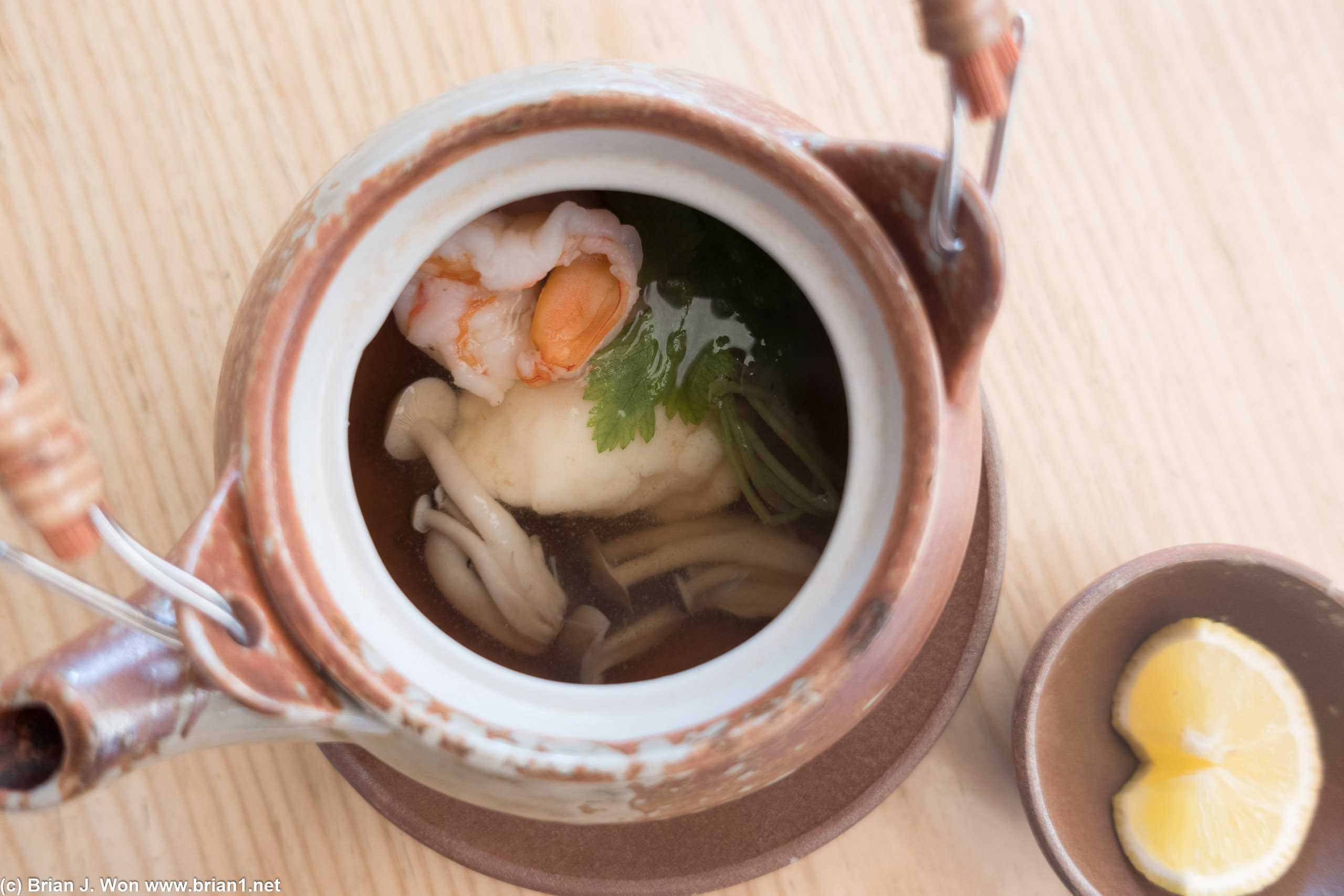 Dobu mushi soup (sp?) with eel shrimp crab ball, enoki mushroom.