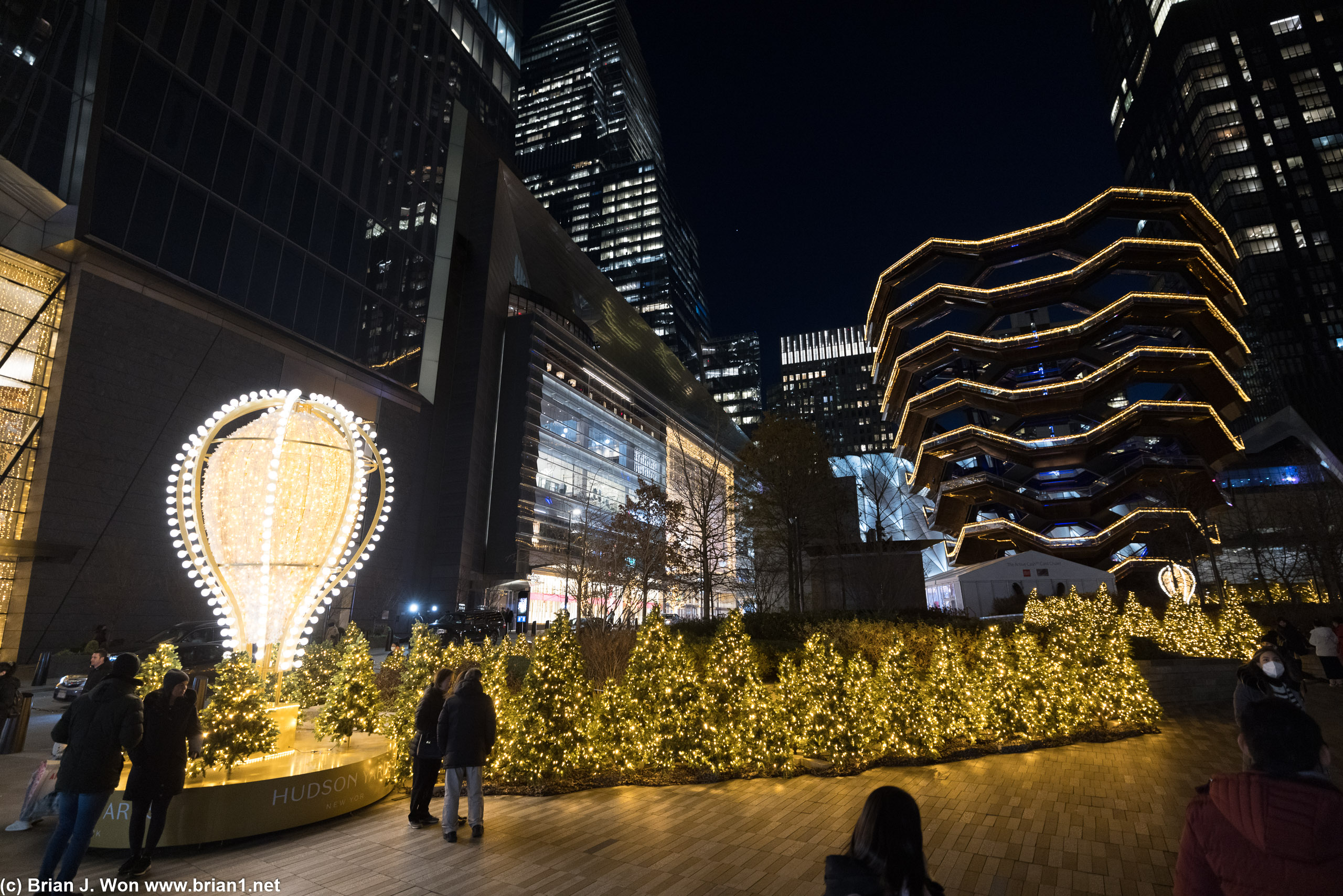 Hudson Yards and The Vessel all lit up for the holidays.