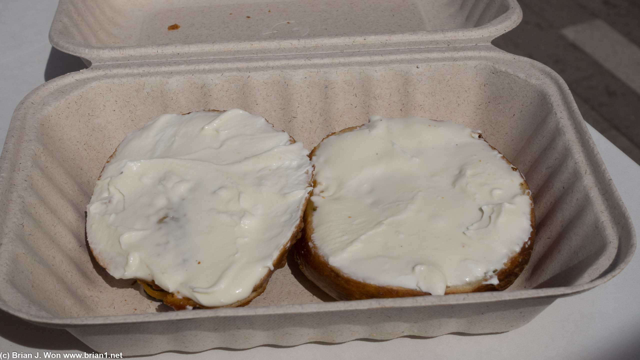 Jalapeno bagel with cream cheese-- saved this for later.