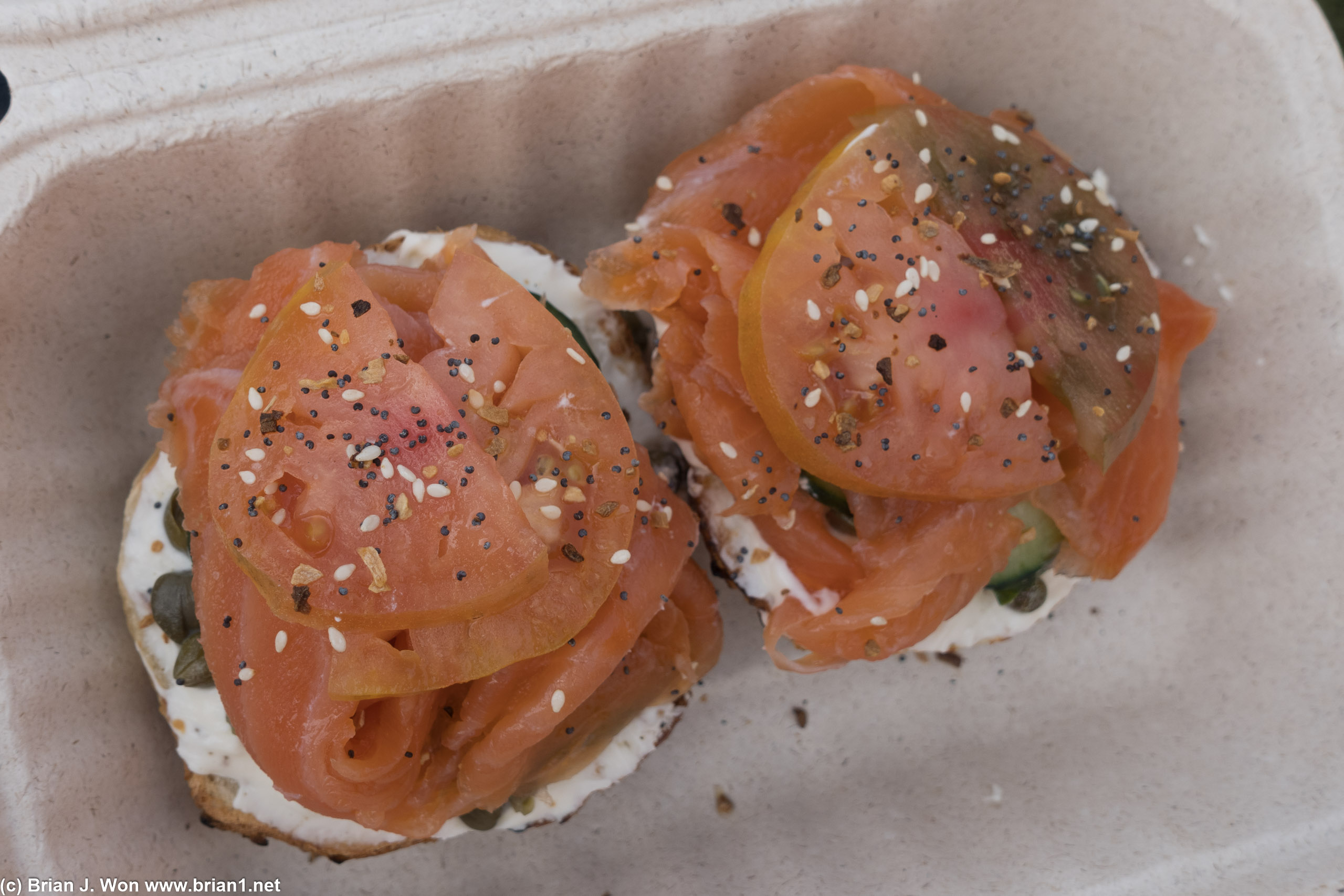 Pricey and slow to come out but it was piled high with lox.