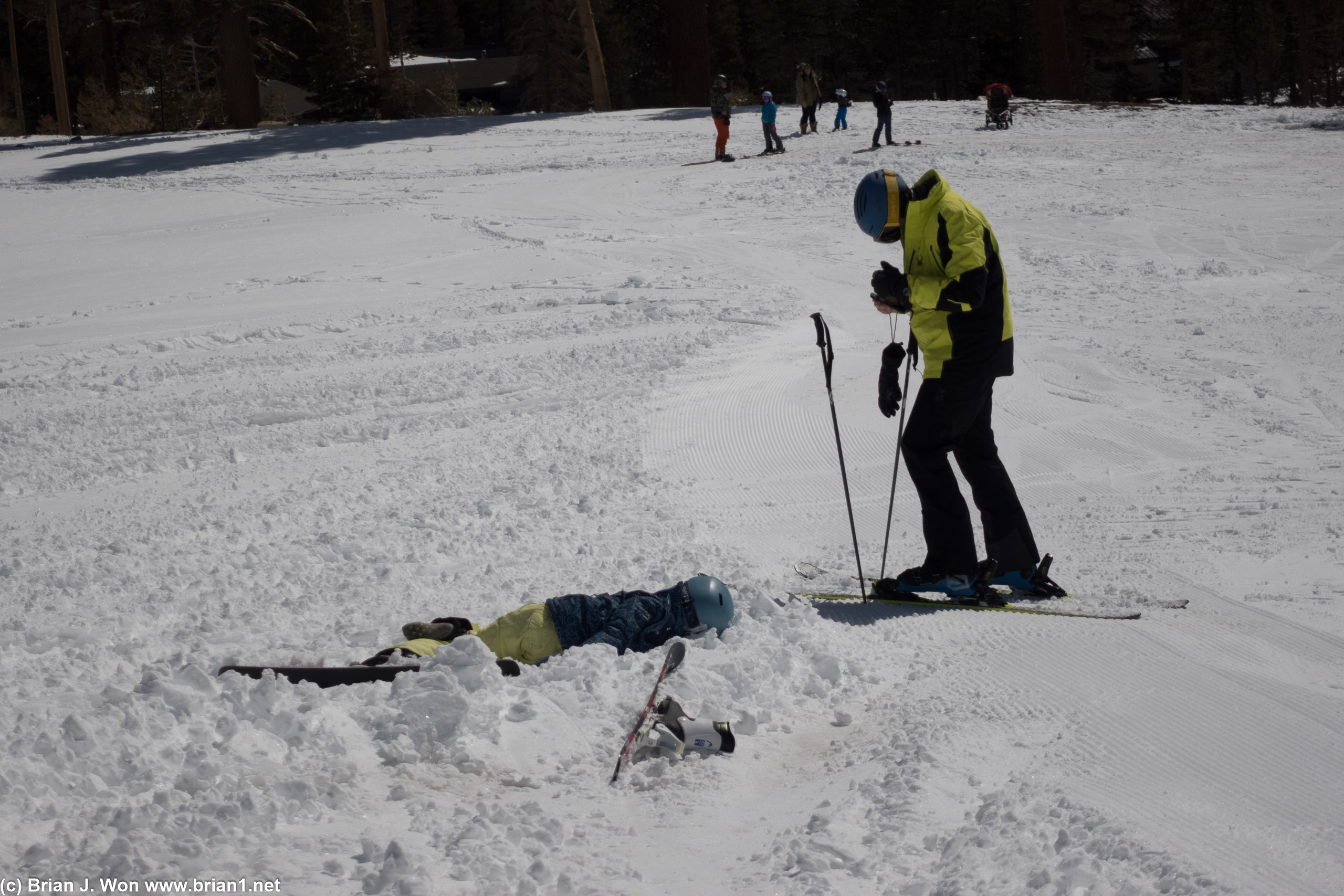 Another new skier managed to crash out of her ski boot.
