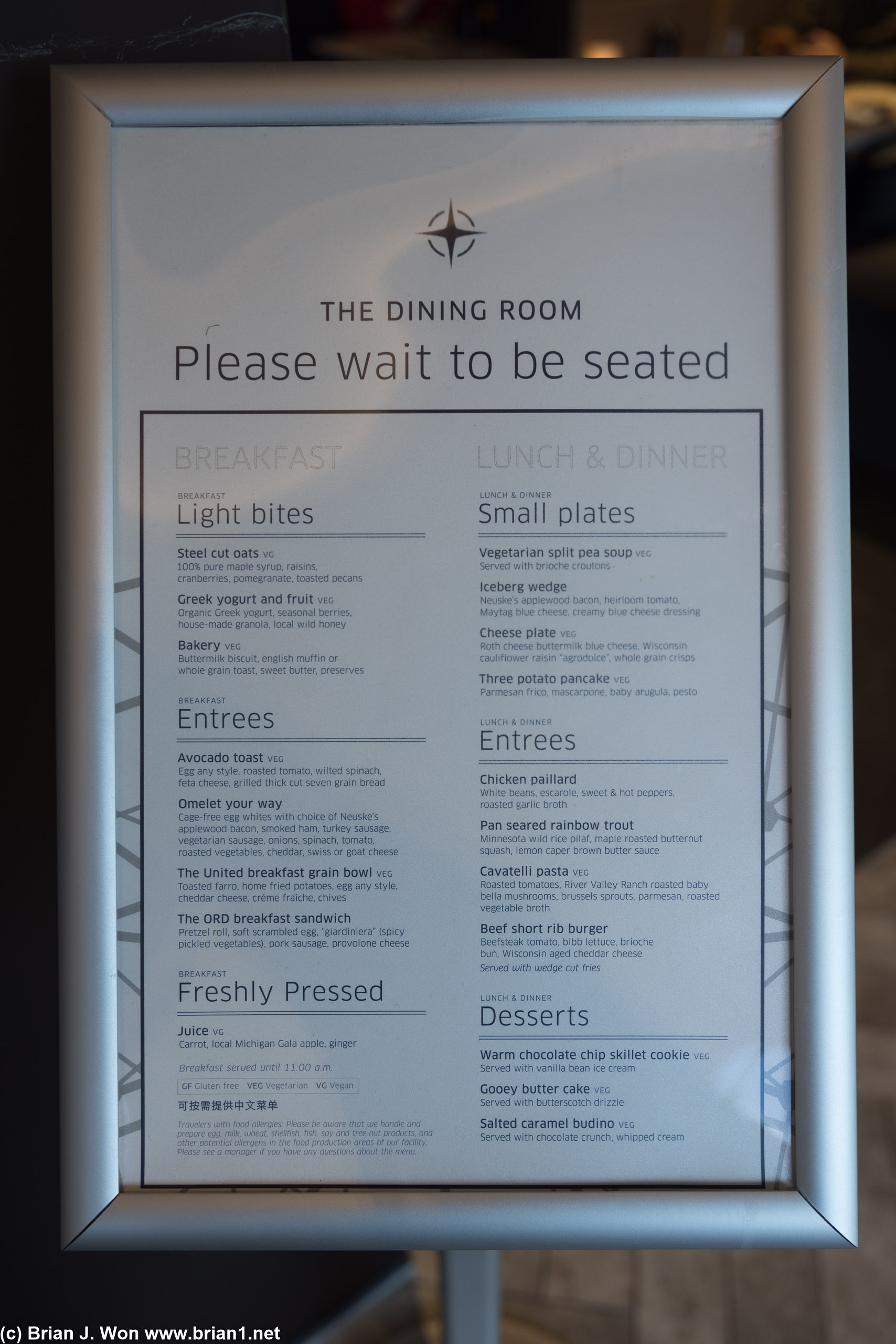 Polaris Dining room menu at ORD.