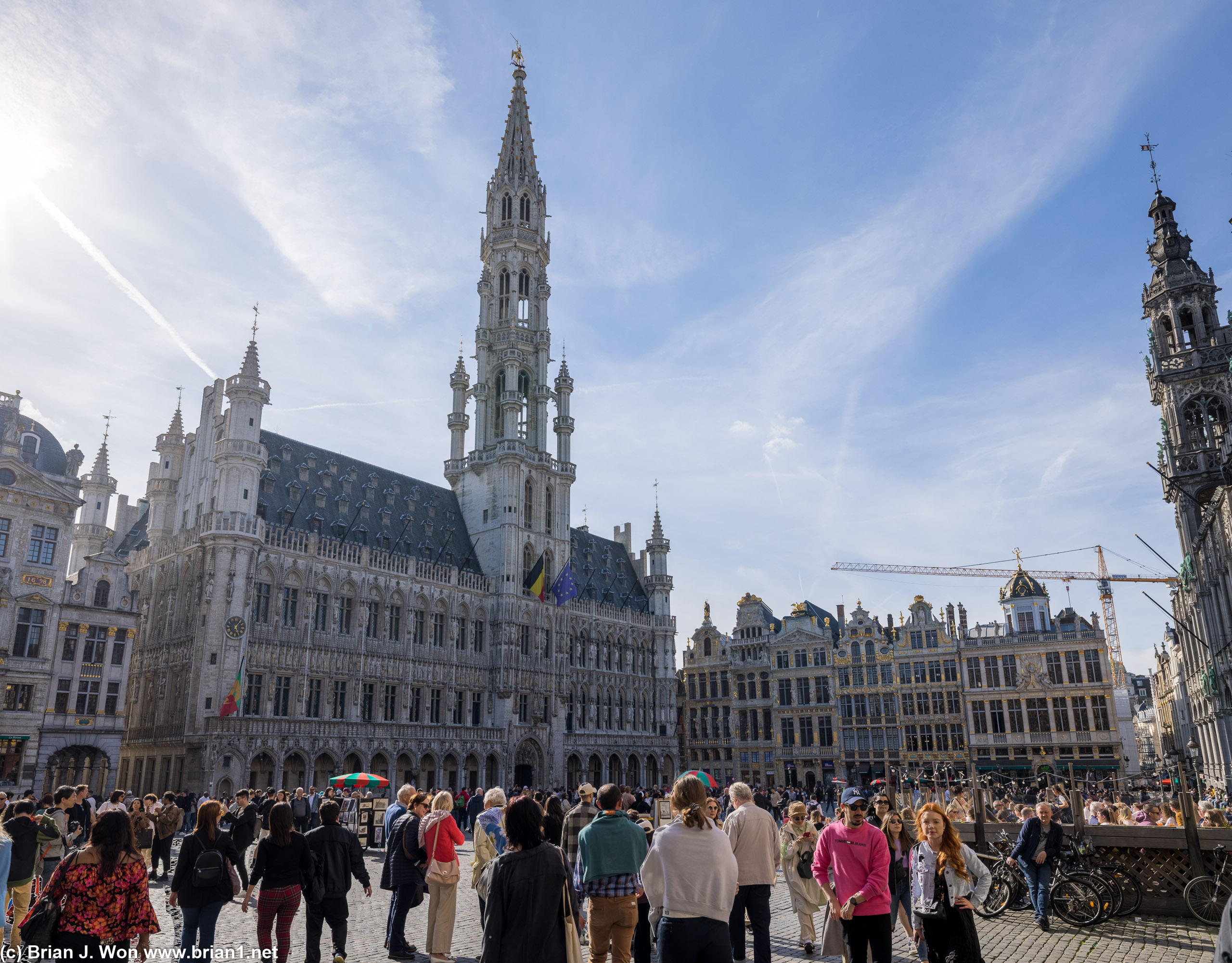 Brussels Town Hall with the tall spire.