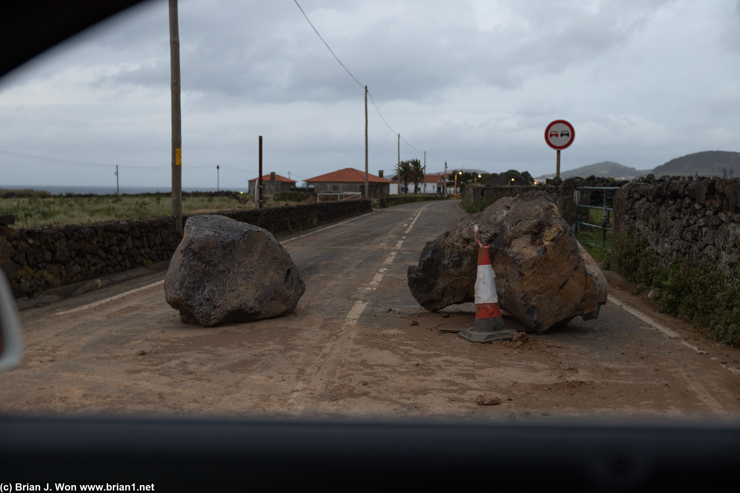 Boulders literally blocking the road from the hotel to town.