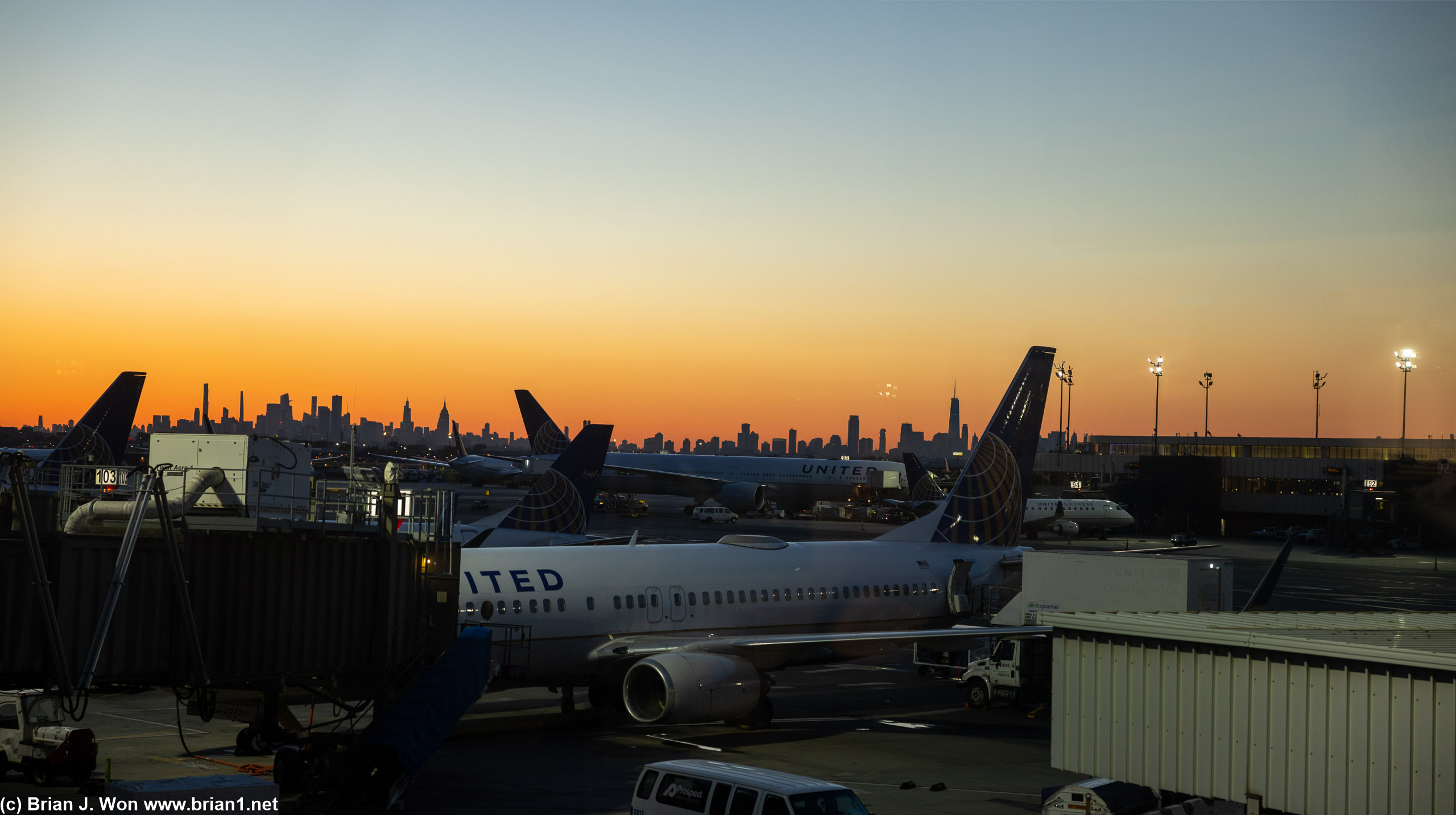 Sunrise at Newark International Airport.
