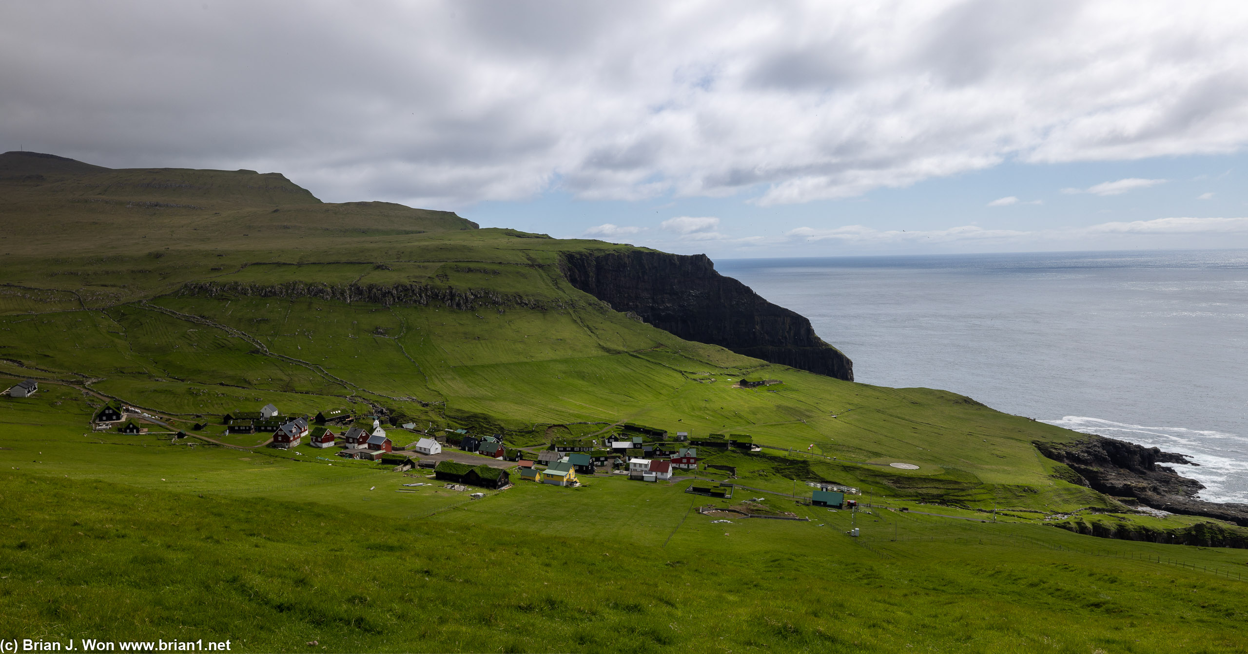 Looking south at the tiny village on Mykines Island.