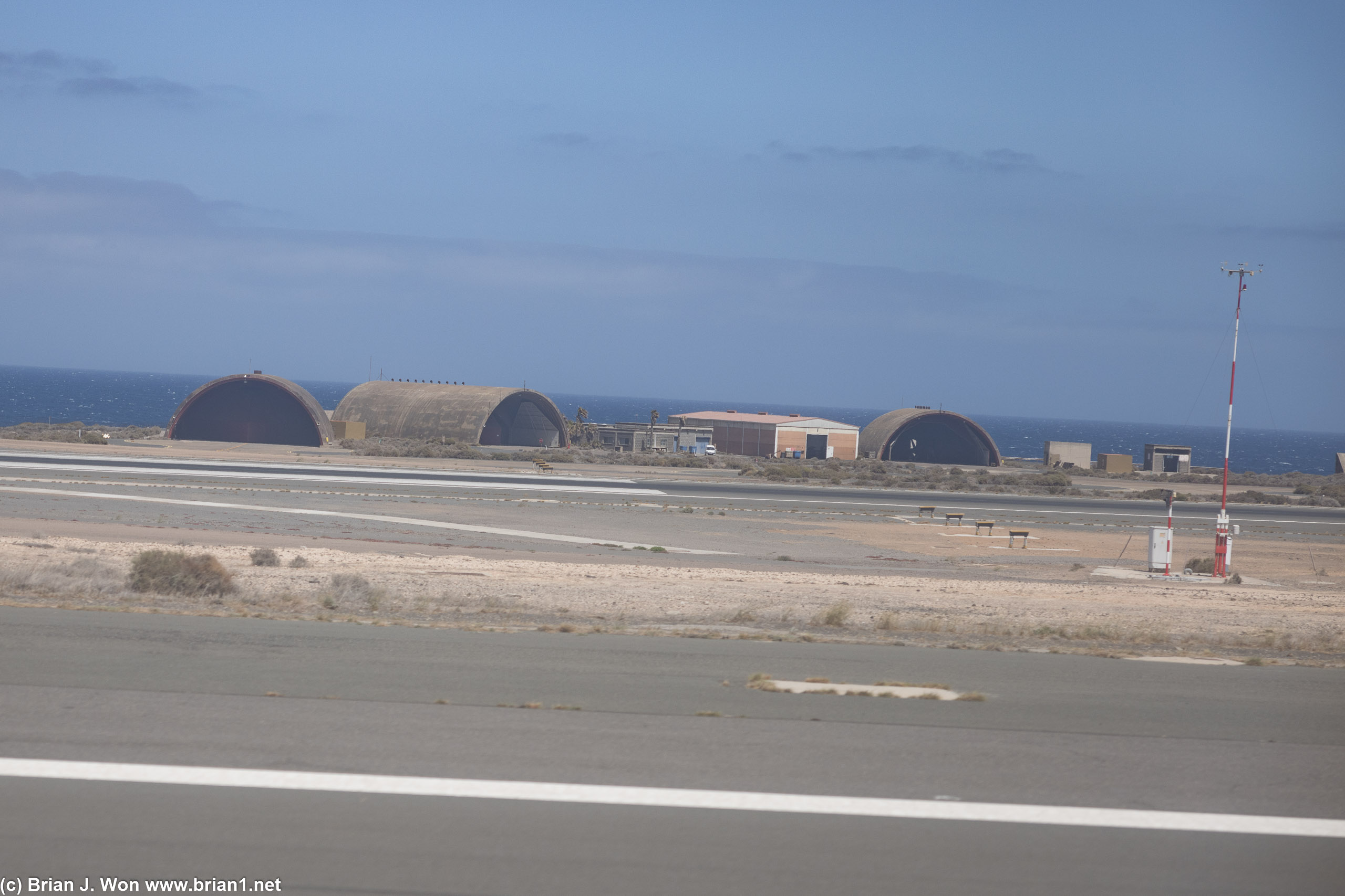 Spanish Air Force hardened shelters at Gran Canaria airport, with F/A-18A Hornets safely underneath.
