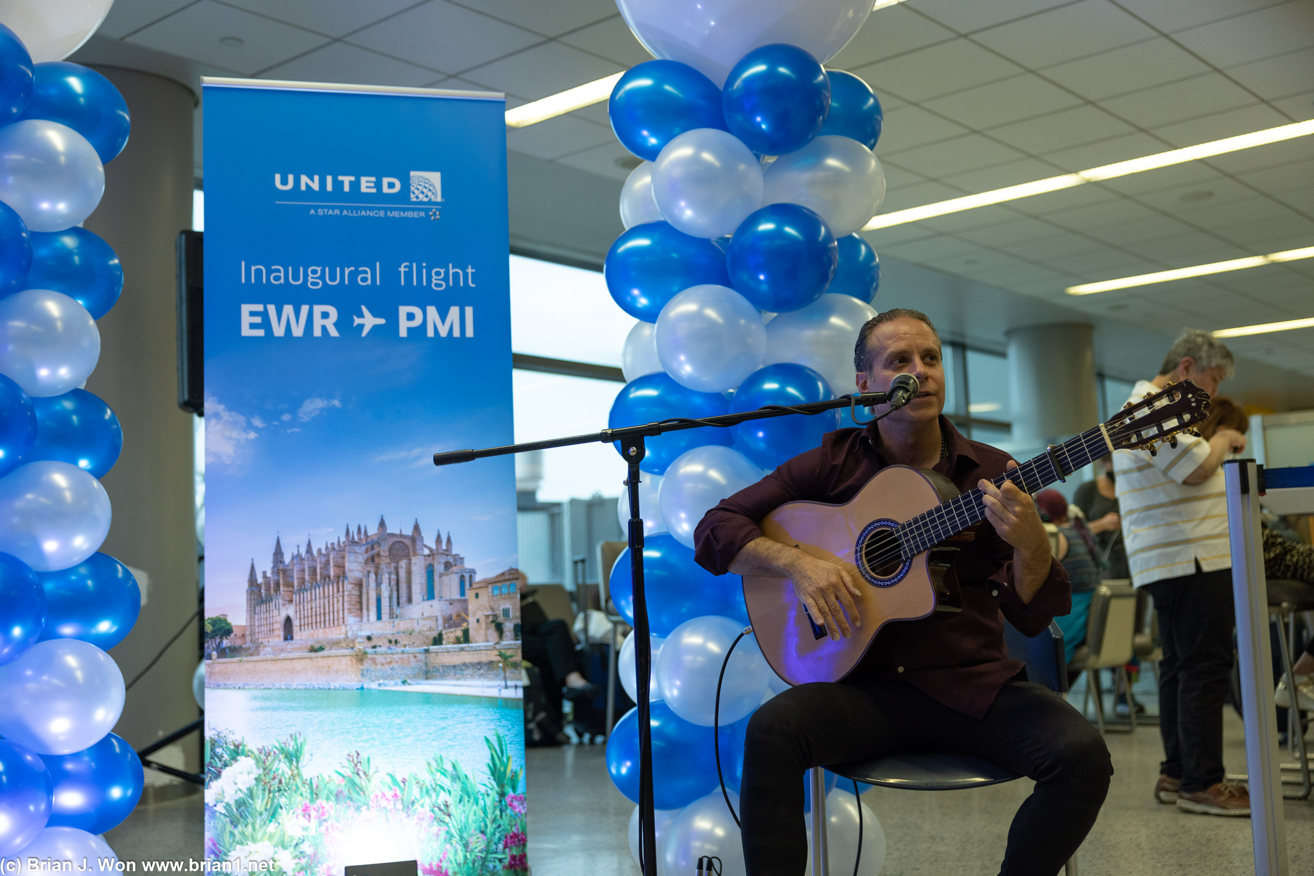 Given every flight was delayed, the musician got some extra playing time.