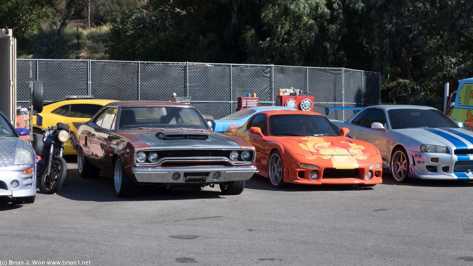 The Fast and Furious cars in the back lot.