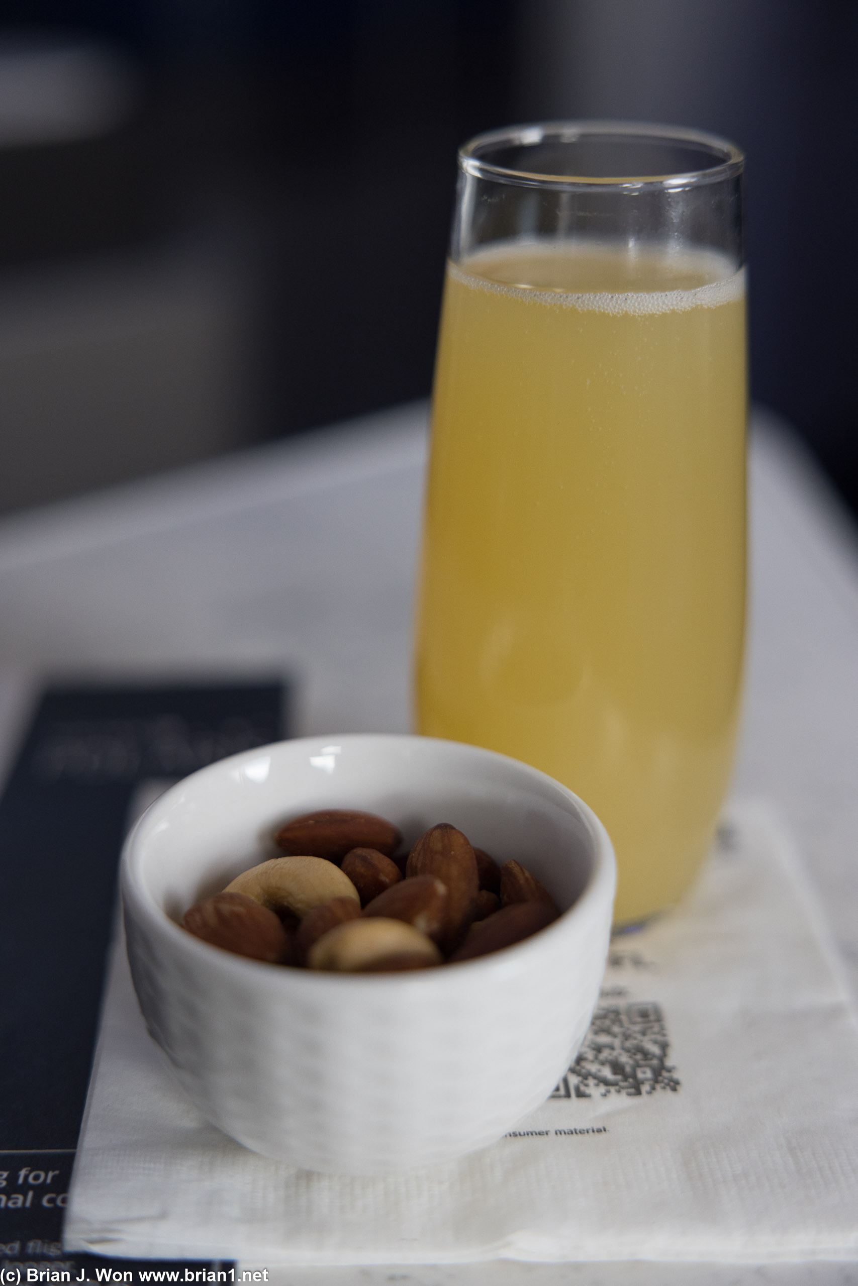 Warm nuts and a mimosa.