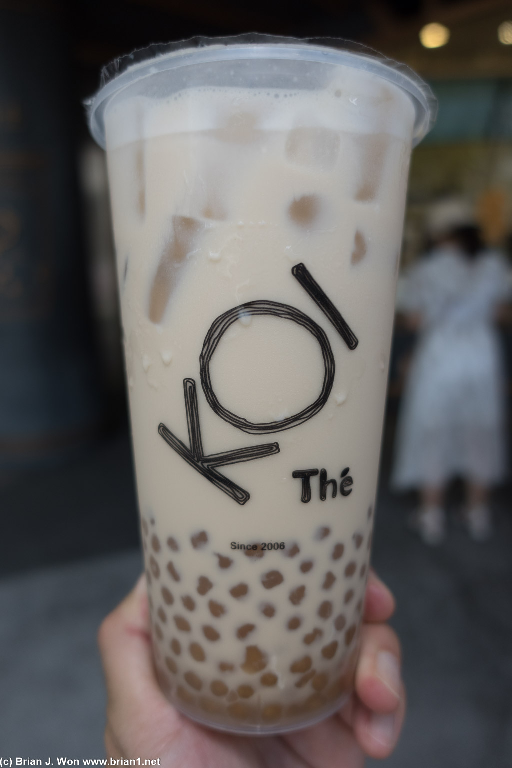 The standard pearl milk tea with golden pearls.
