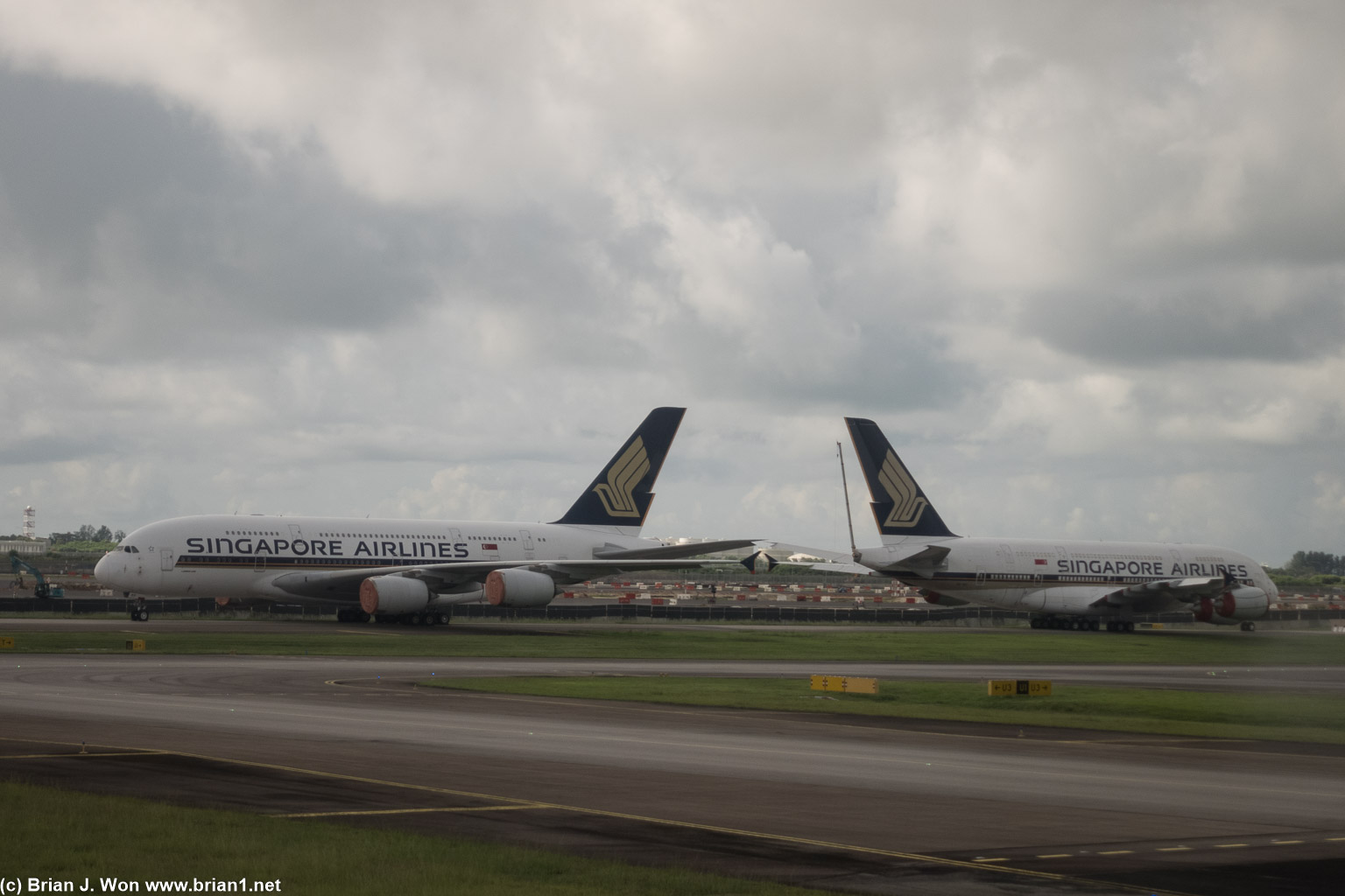 Singapore Airlines A380's parked.