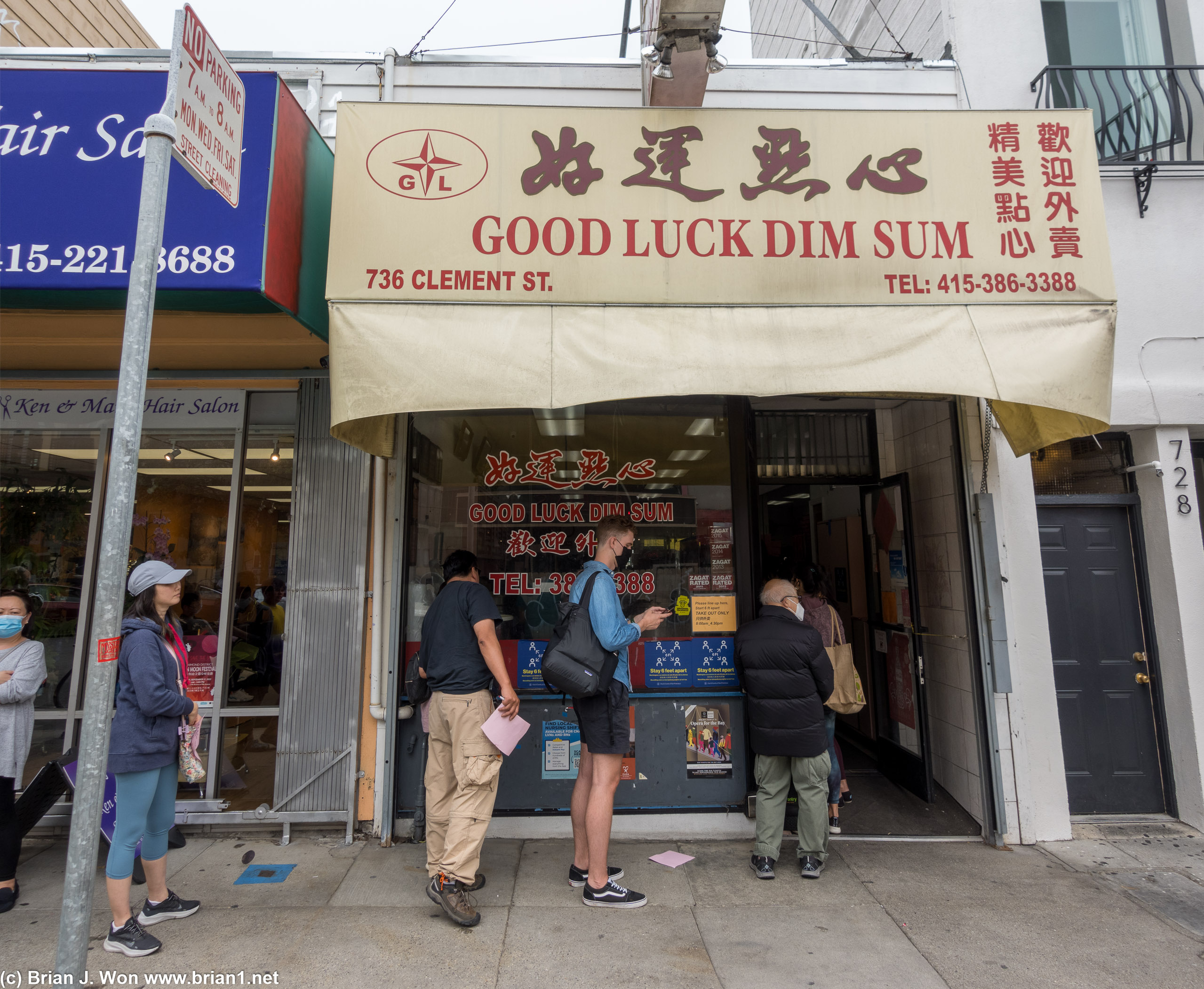 The front of a very long line for Good Luck Dim Sum.