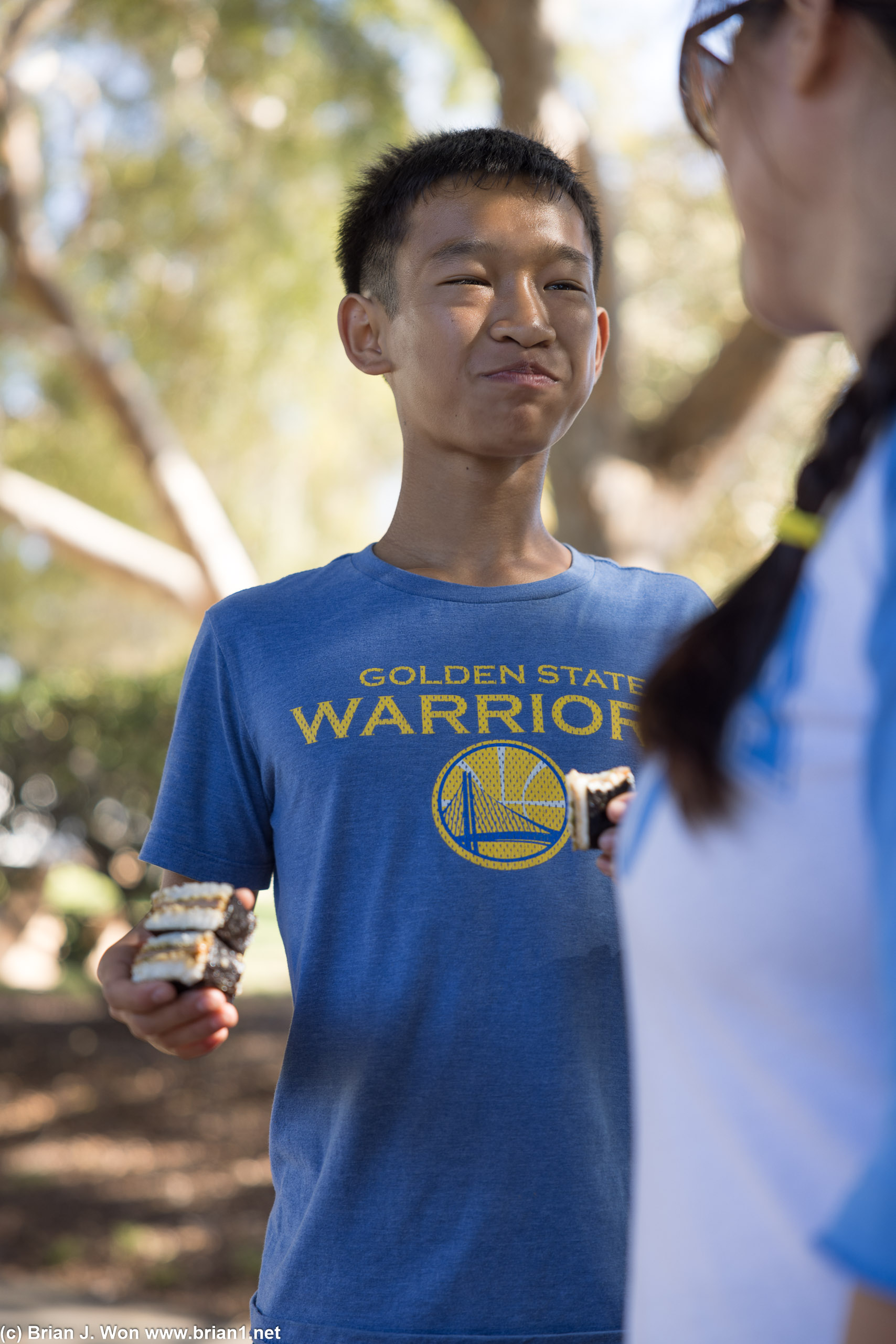 BK looking very proud he's eaten so many spam musubi.