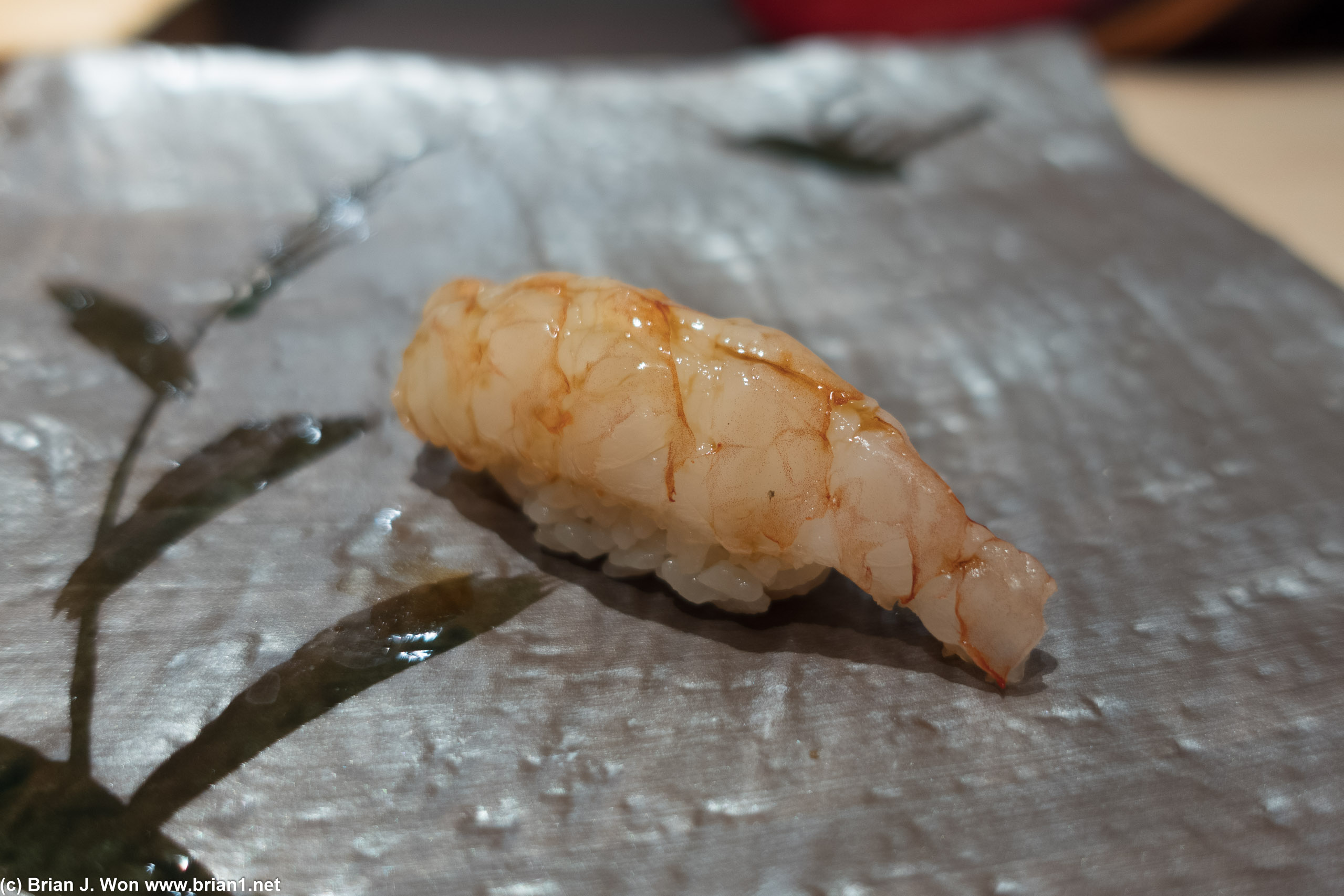 Kelp marinated shrimp (botan ebi).