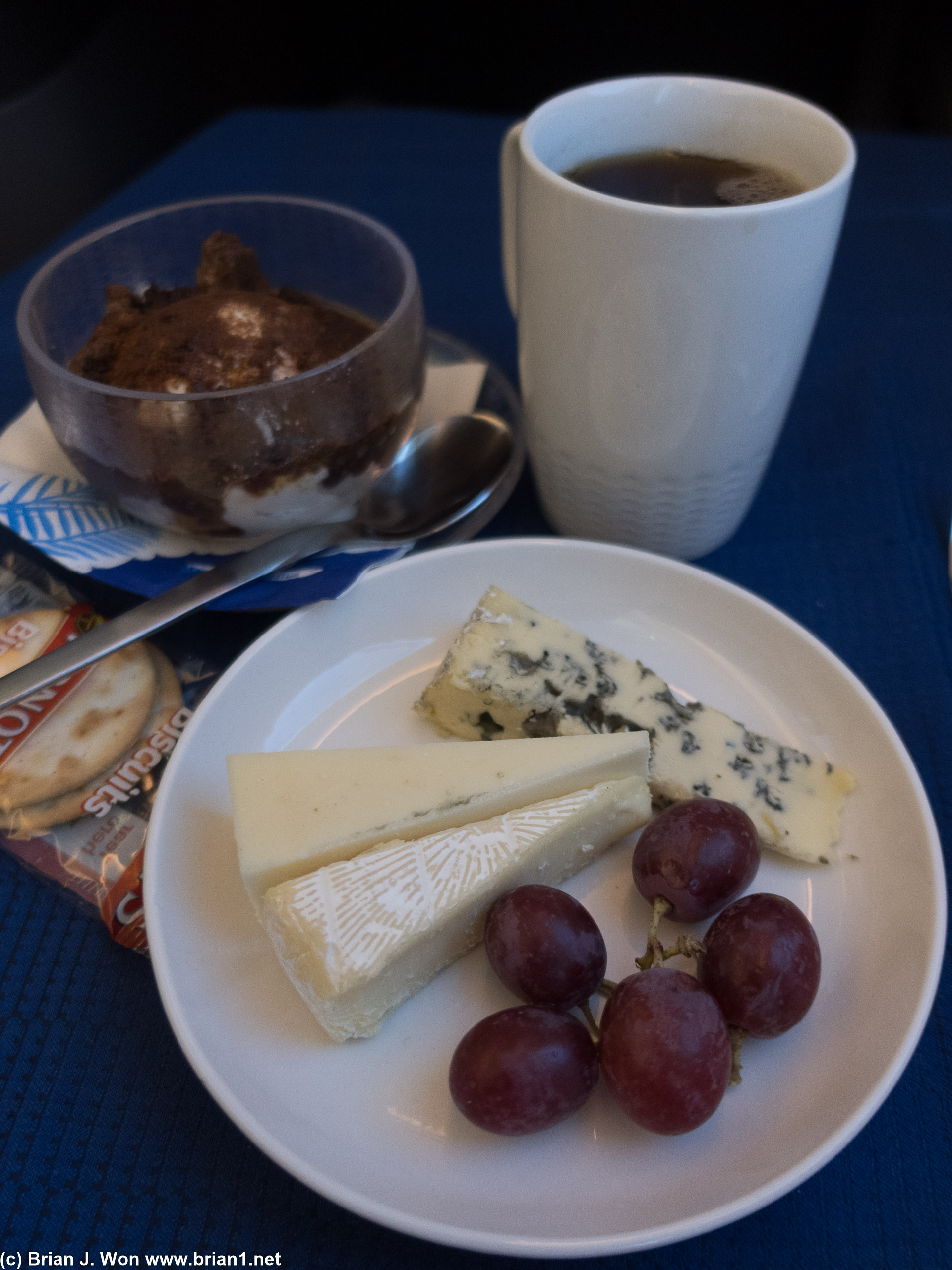 Cheese plate, pre-plated ice cream sundae, and more hot tea.