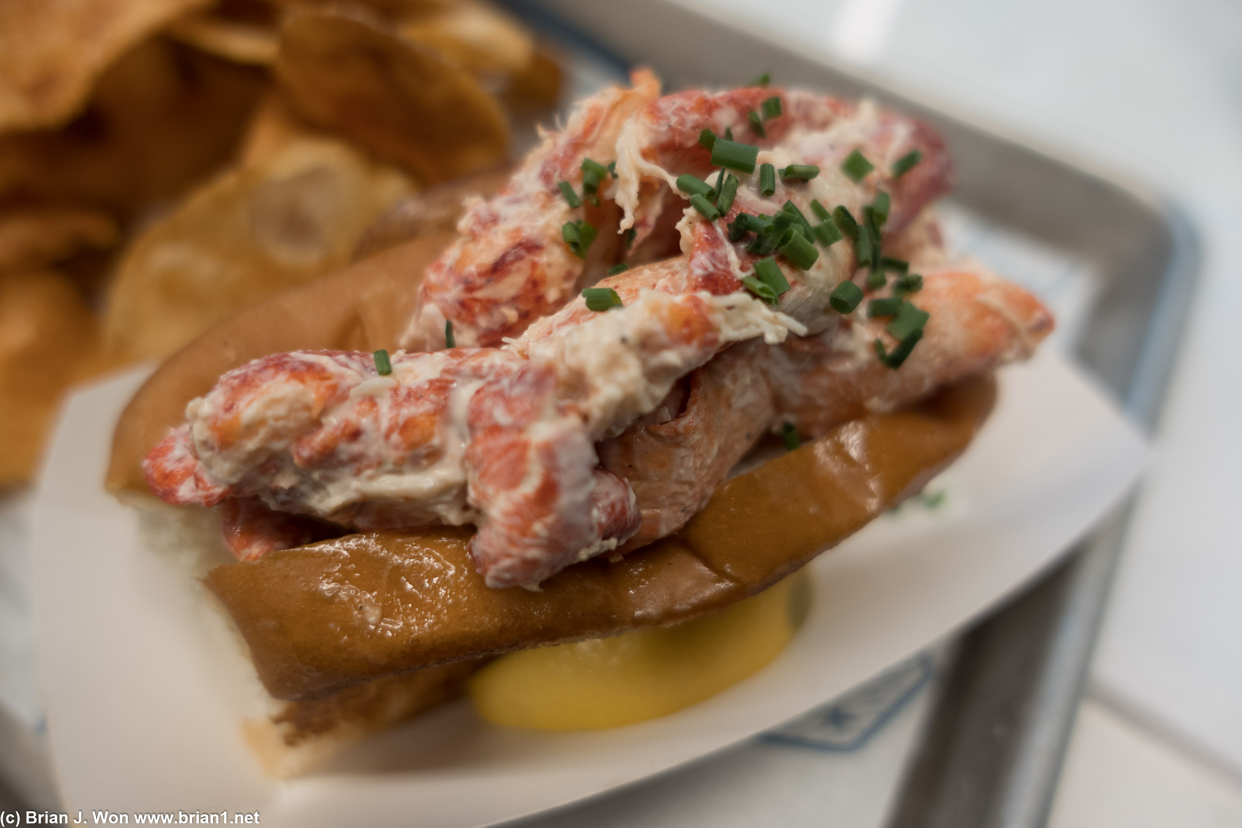 Lobster roll was legit. Chips were meh-- served plain, not a fan.